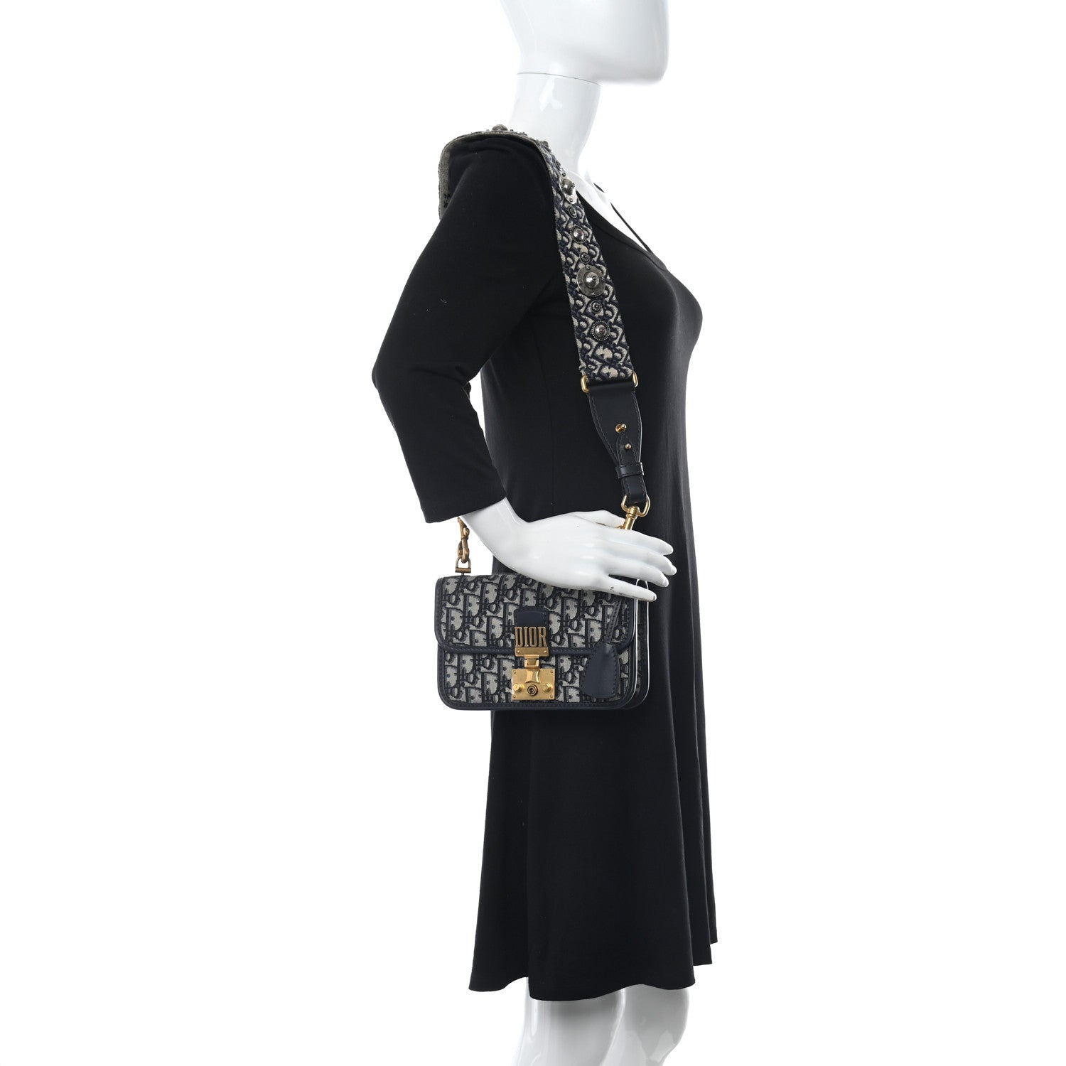 Christian Dior Oblique Small DiorAddict Flap Bag Navy Blue 2 of 10