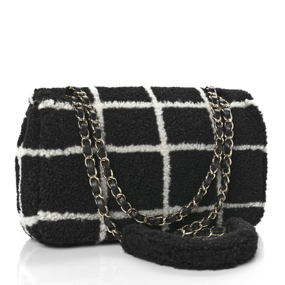 Chanel Shearling Lambskin Large Fluffy Tartan Single Flap Black White 3 of 9