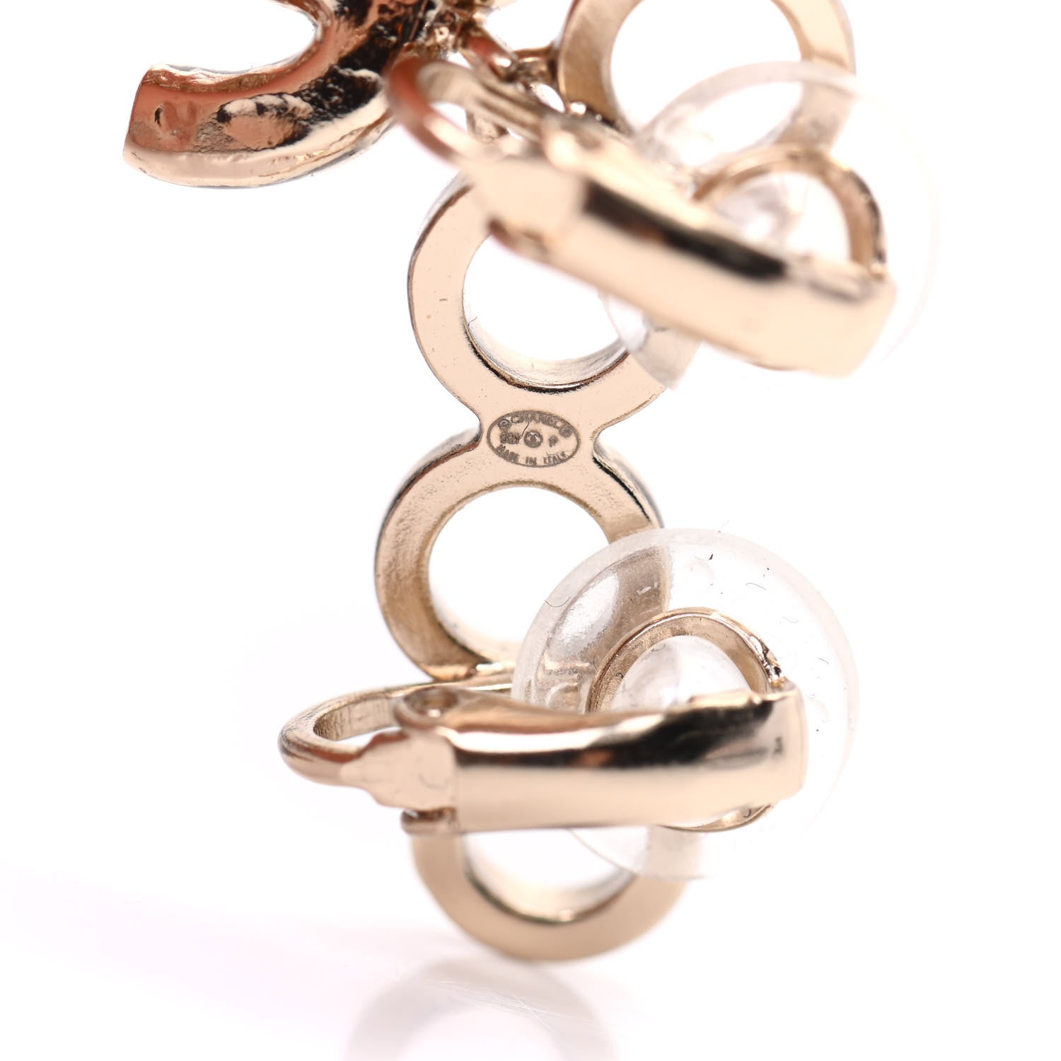Chanel Metal Pearl CC Coco Climber Clip On Earrings Gold 3 of 5