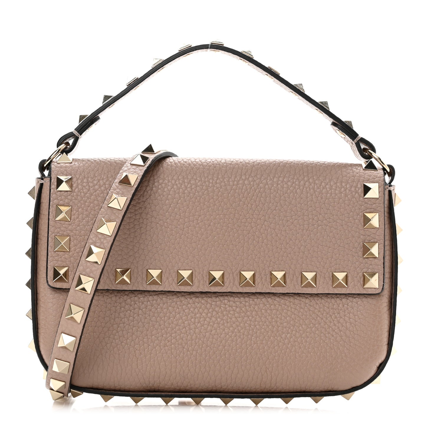 Grainy Calfskin Rockstud Crossbody Pouch Poudre
