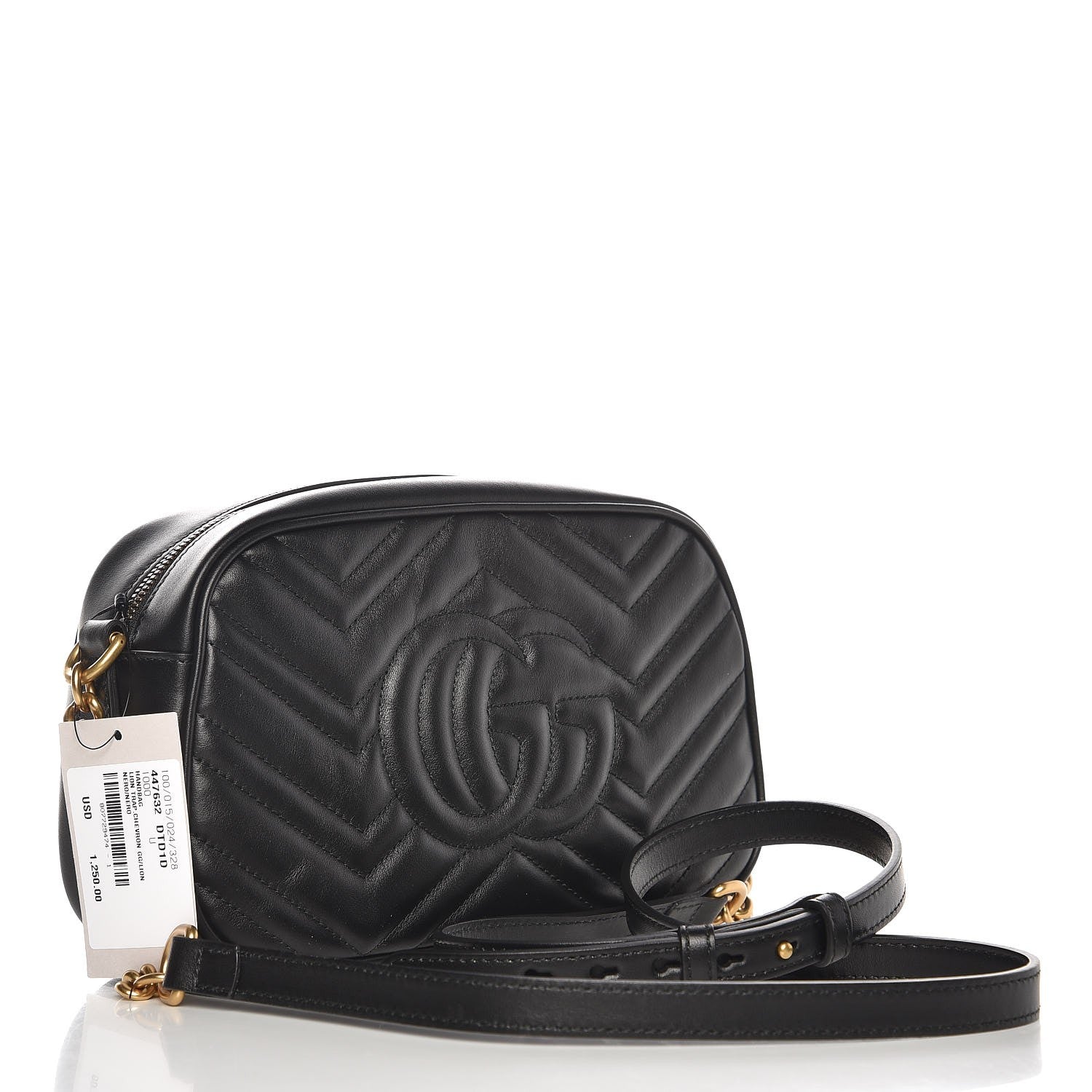 Gucci Calfskin Matelasse Small GG Marmont Chain Shoulder Bag Black 5 of 16