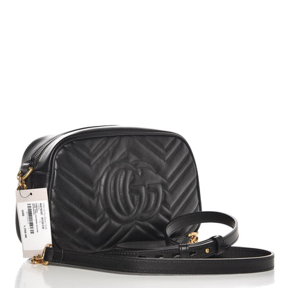 Gucci Calfskin Matelasse Small GG Marmont Chain Shoulder Bag Black 5 of 16