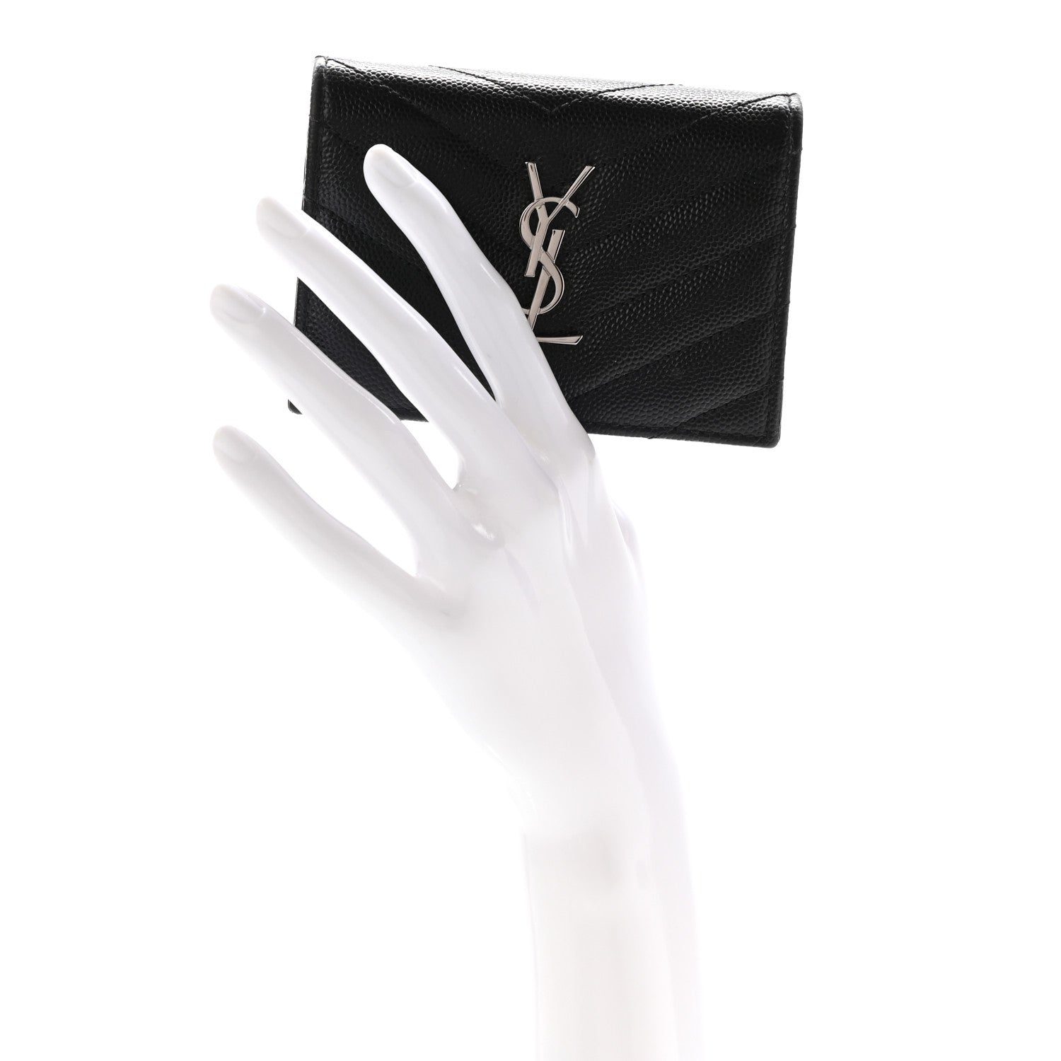 Saint Laurent Grain De Poudre Matelasse Chevron Monogram Card Case Black 2 of 7