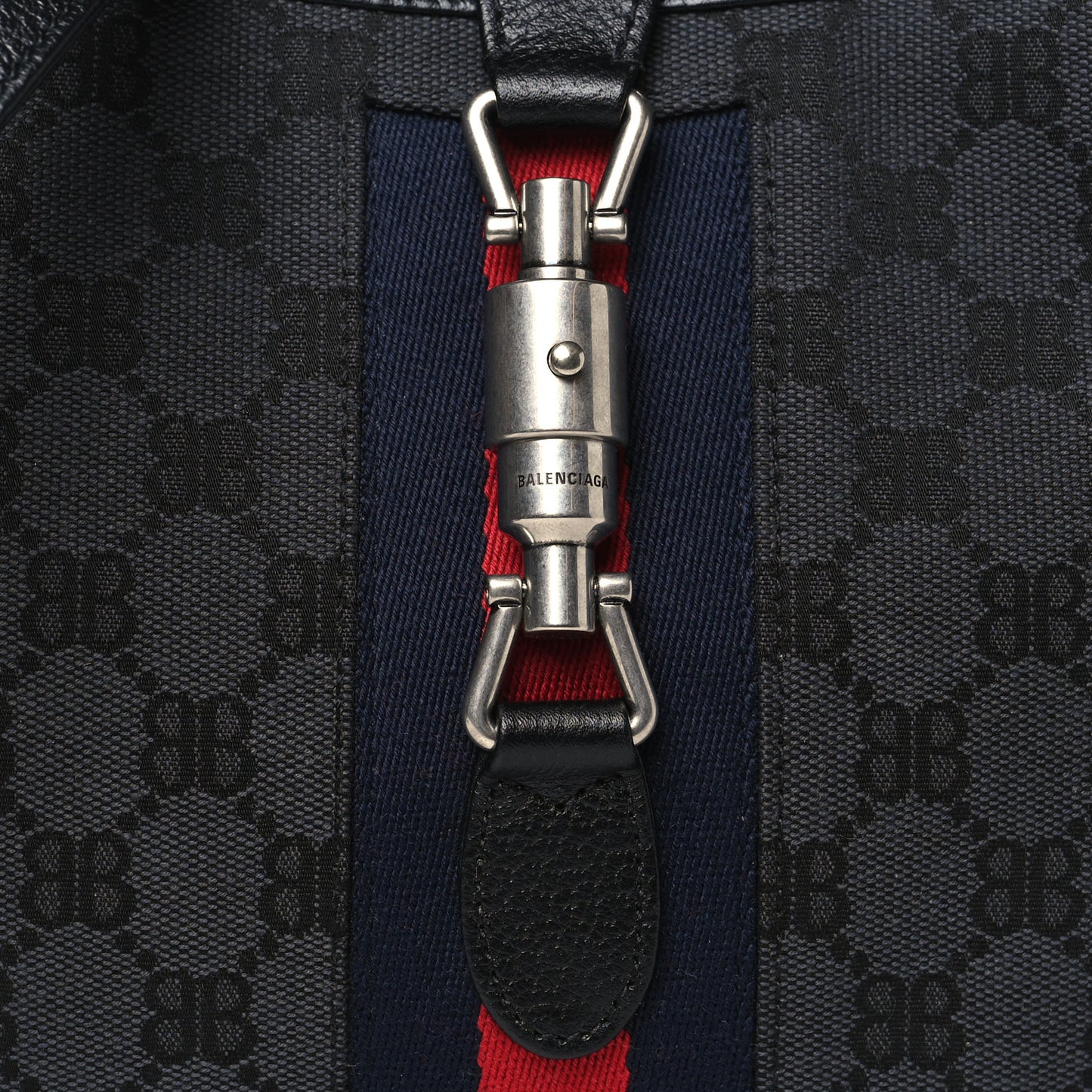 X BALENCIAGA BB Monogram Calfskin Web Small Jackie 1961 Hobo Black