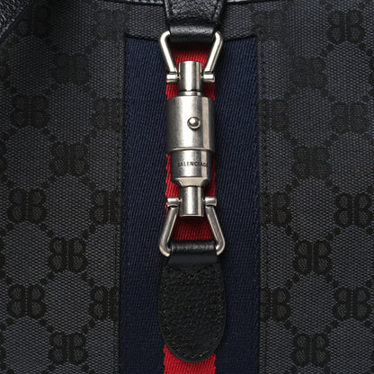 Gucci X BALENCIAGA BB Monogram Calfskin Web Small Jackie 1961 Hobo Black 8 of 10