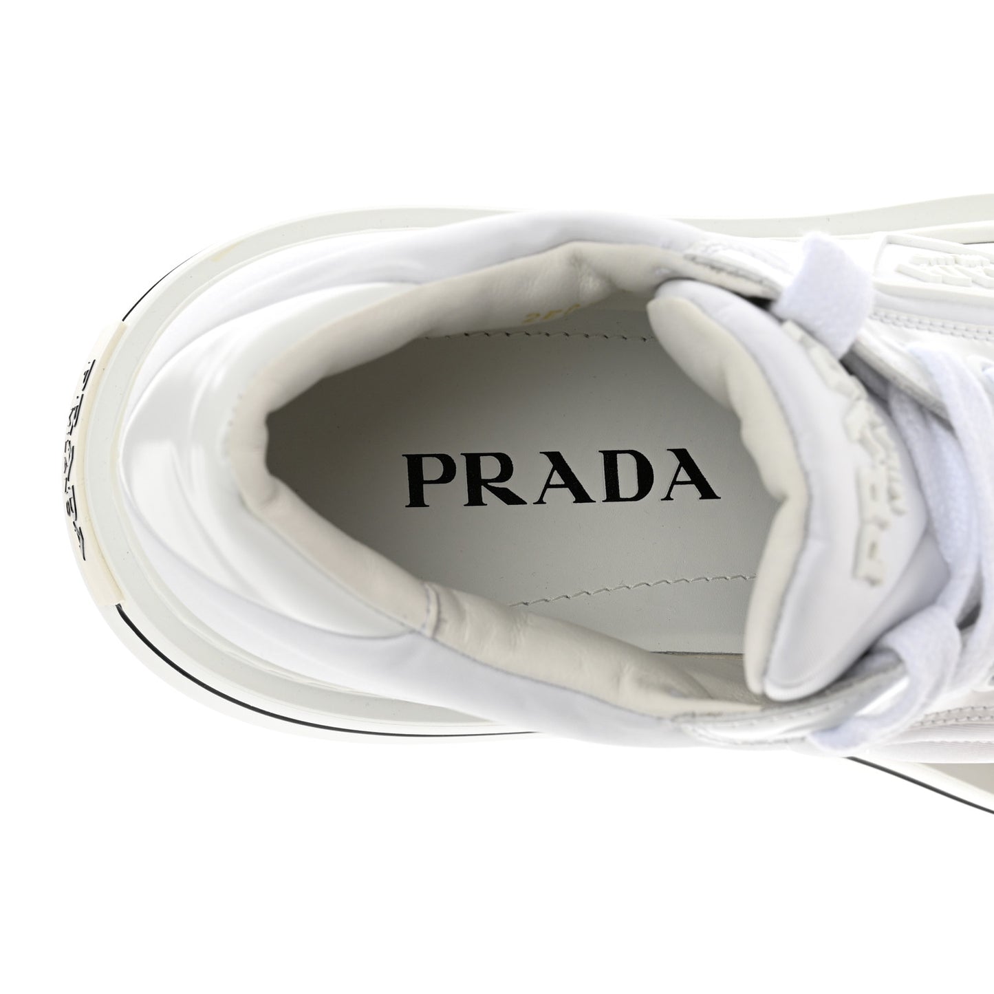 Re-Nylon Spazzolato Rubber Triangle Logo Macro Quilted Mens 35mm Platform Sneakers 6 White