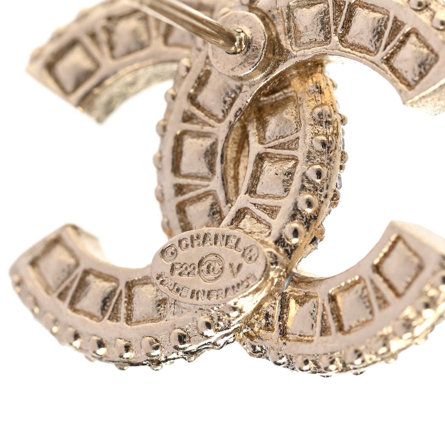 Chanel Crystal Timeless CC Earrings Gold 3 of 5