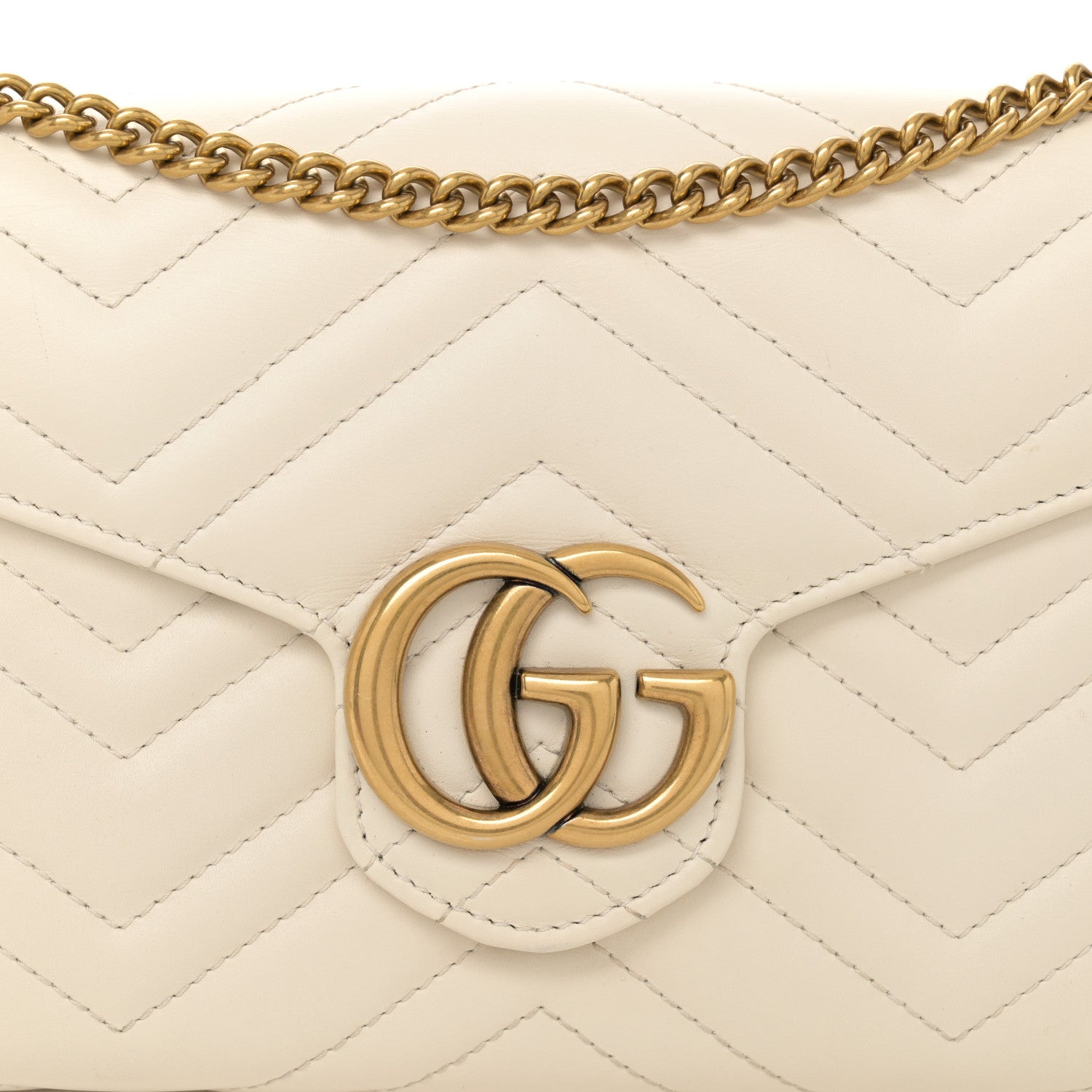 Gucci Calfskin Matelasse GG Marmont Chain Wallet Mystic White 8 of 11