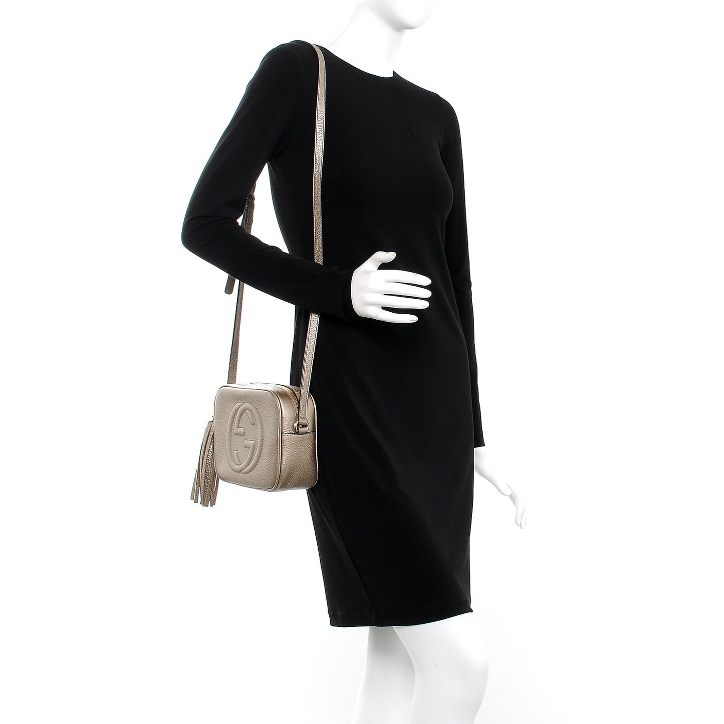 Metallic Pebbled Calfskin Small Soho Disco Bag Golden Beige