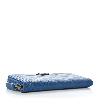 Chanel Caviar Quilted Boy Small Zip Around Wallet Blue 4 of 10