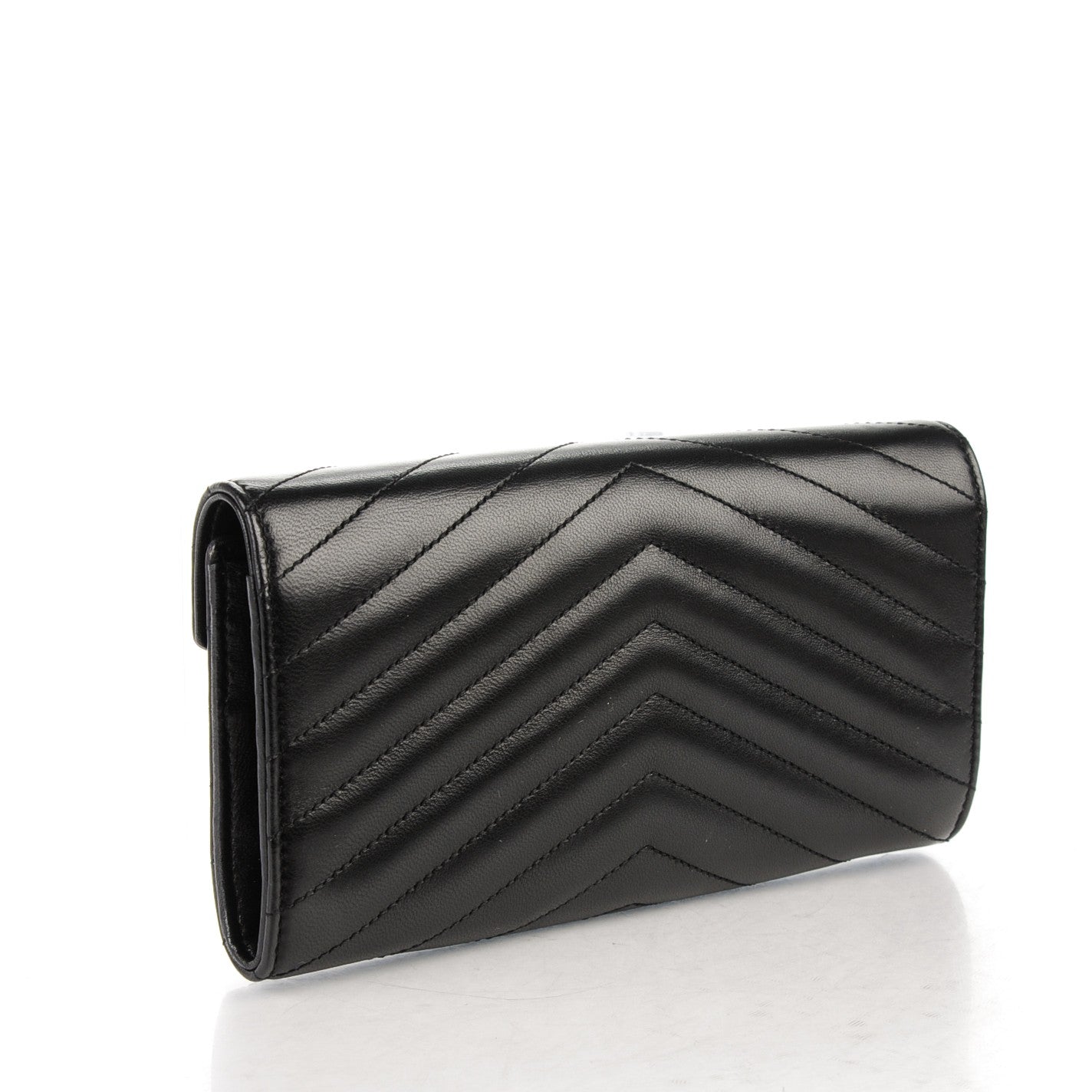 Saint Laurent Lambskin Matelasse Chevron Large Monogram Wallet Black 3 of 8