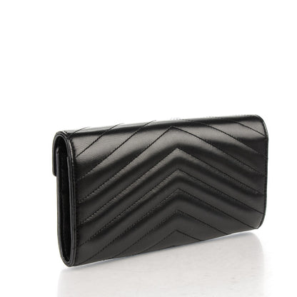 Saint Laurent Lambskin Matelasse Chevron Large Monogram Wallet Black 3 of 8
