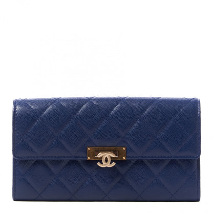 Chanel Caviar Quilted Large Golden Class Gusset Flap Wallet Navy 1 of 10
