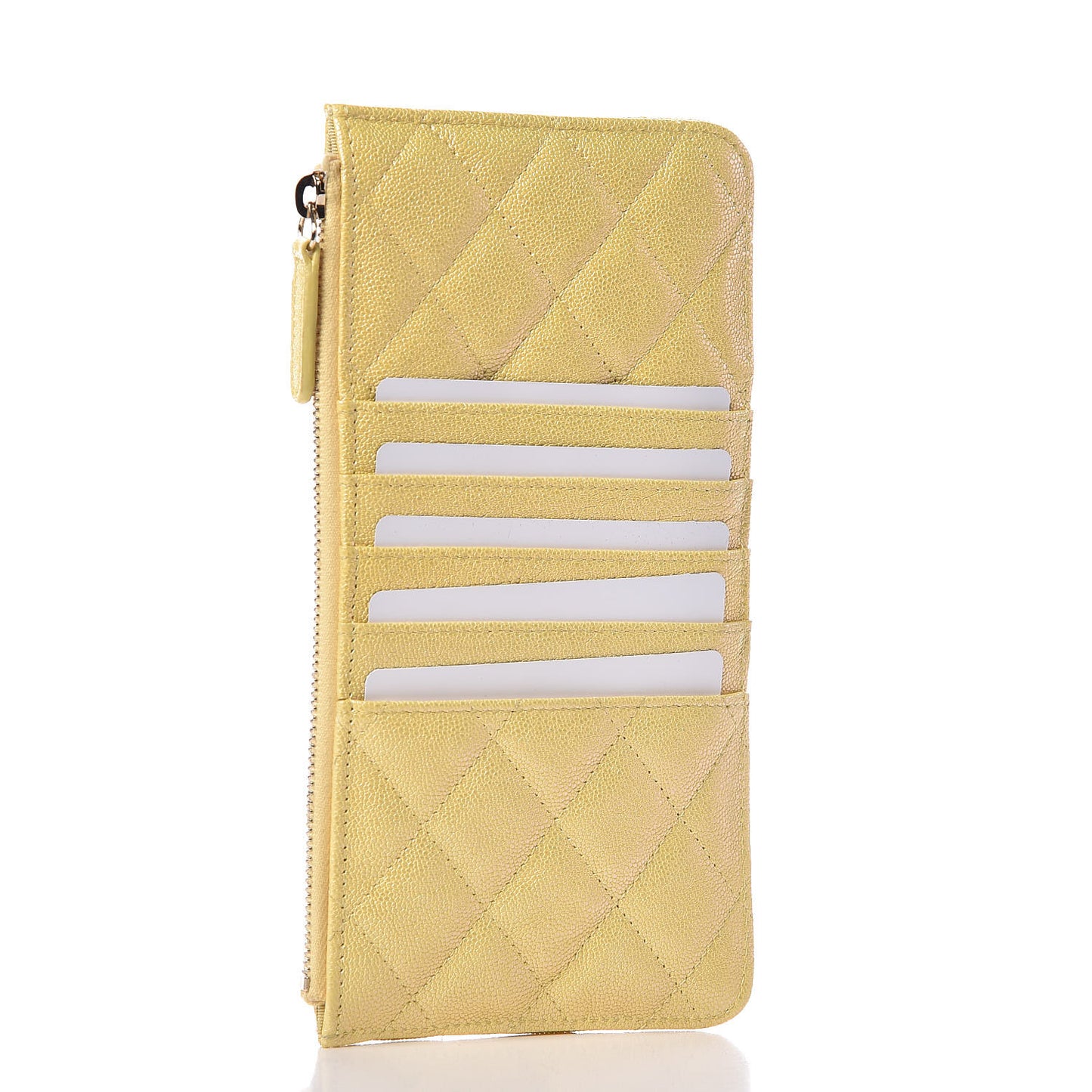 Iridescent Caviar Quilted Classic iPhone Pouch Yellow