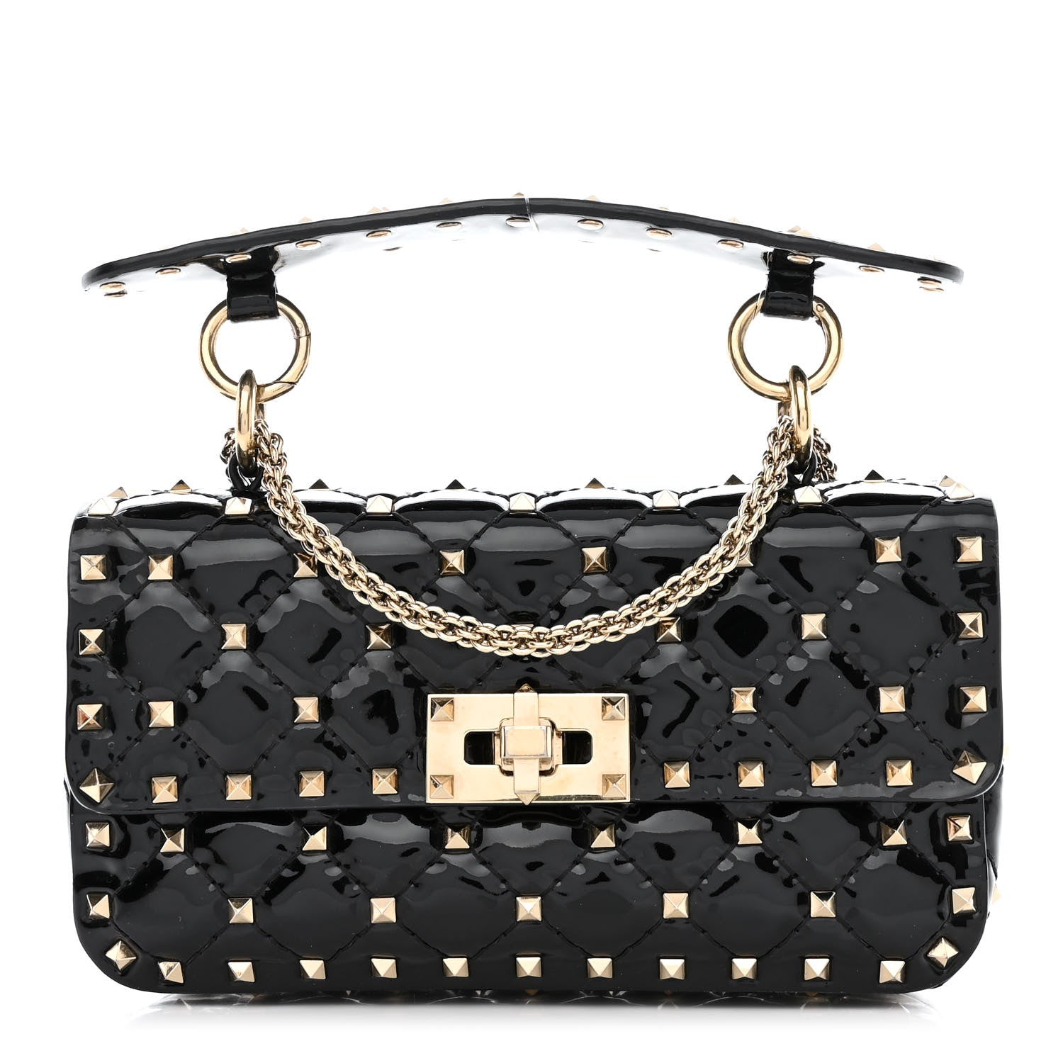 Valentino Garavani Patent Small Rockstud Spike Shoulder Bag Black 1 of 11