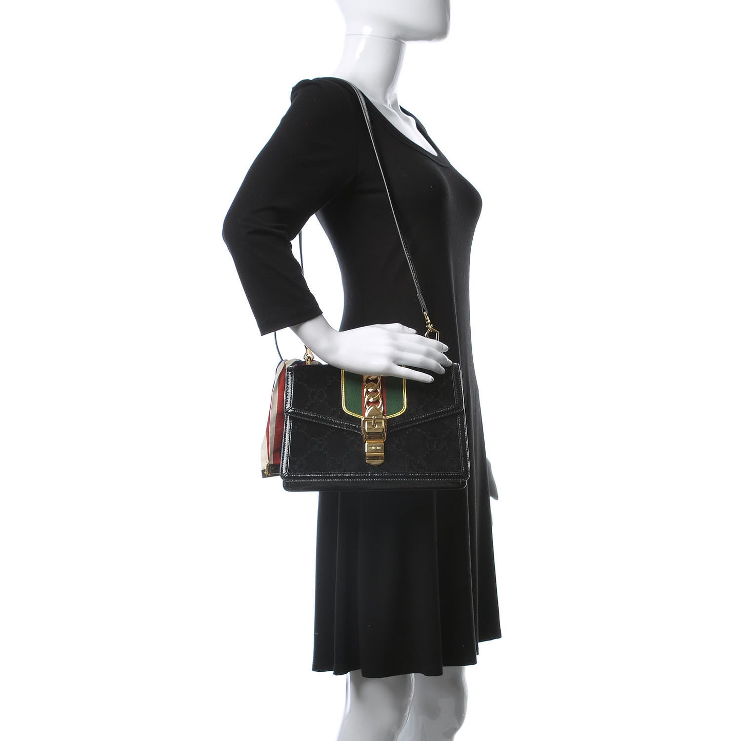 Velvet GG Monogram Small Sylvie Shoulder Bag Black