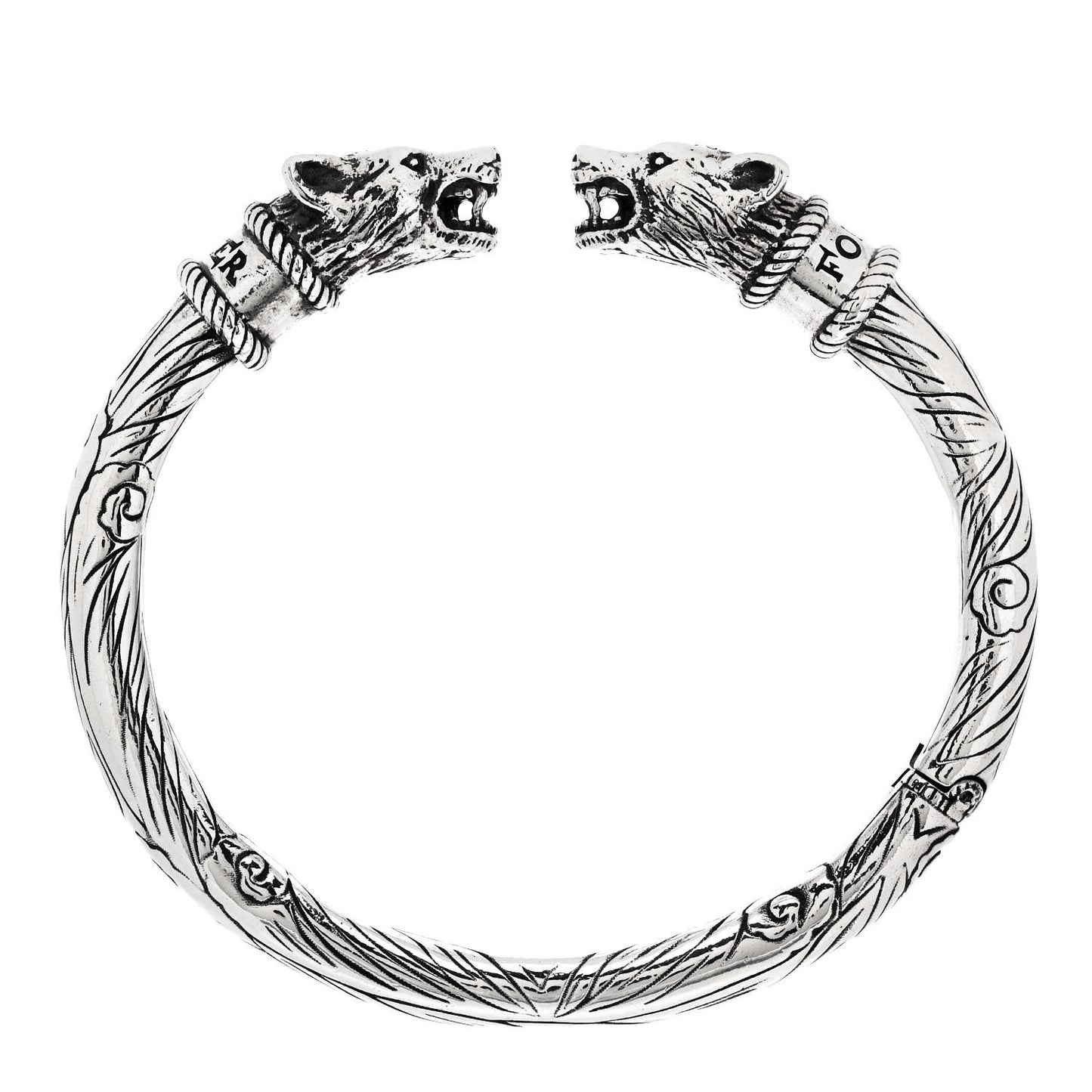 Sterling Silver Anger Forest Wolf Cuff Bracelet