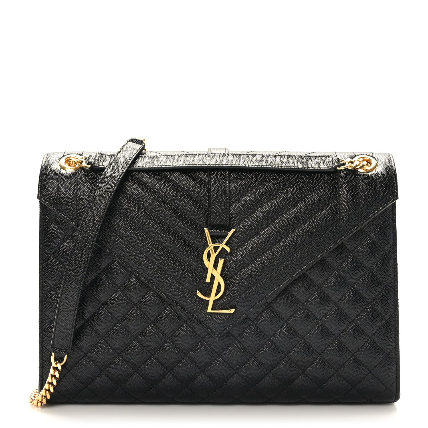 Saint Laurent Grain De Poudre Textured Mixed Matelasse Large Triquilt Monogram Satchel Black 1 of 8