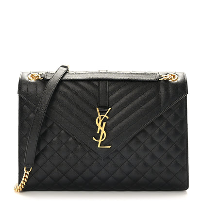 Saint Laurent Grain De Poudre Textured Mixed Matelasse Large Triquilt Monogram Satchel Black 1 of 8