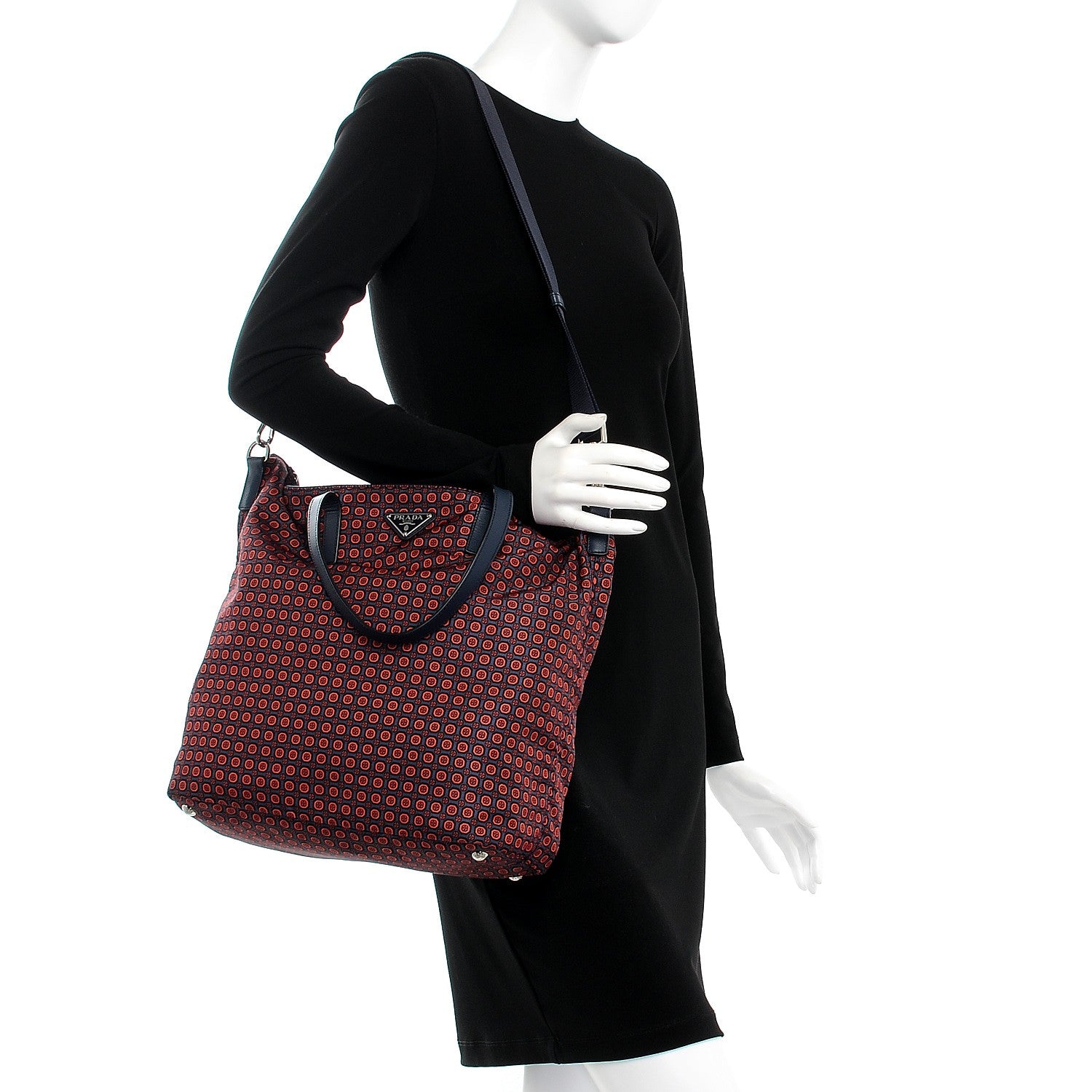 Prada Tessuto Nylon Saffiano Media Print Tote Rosso 2 of 8