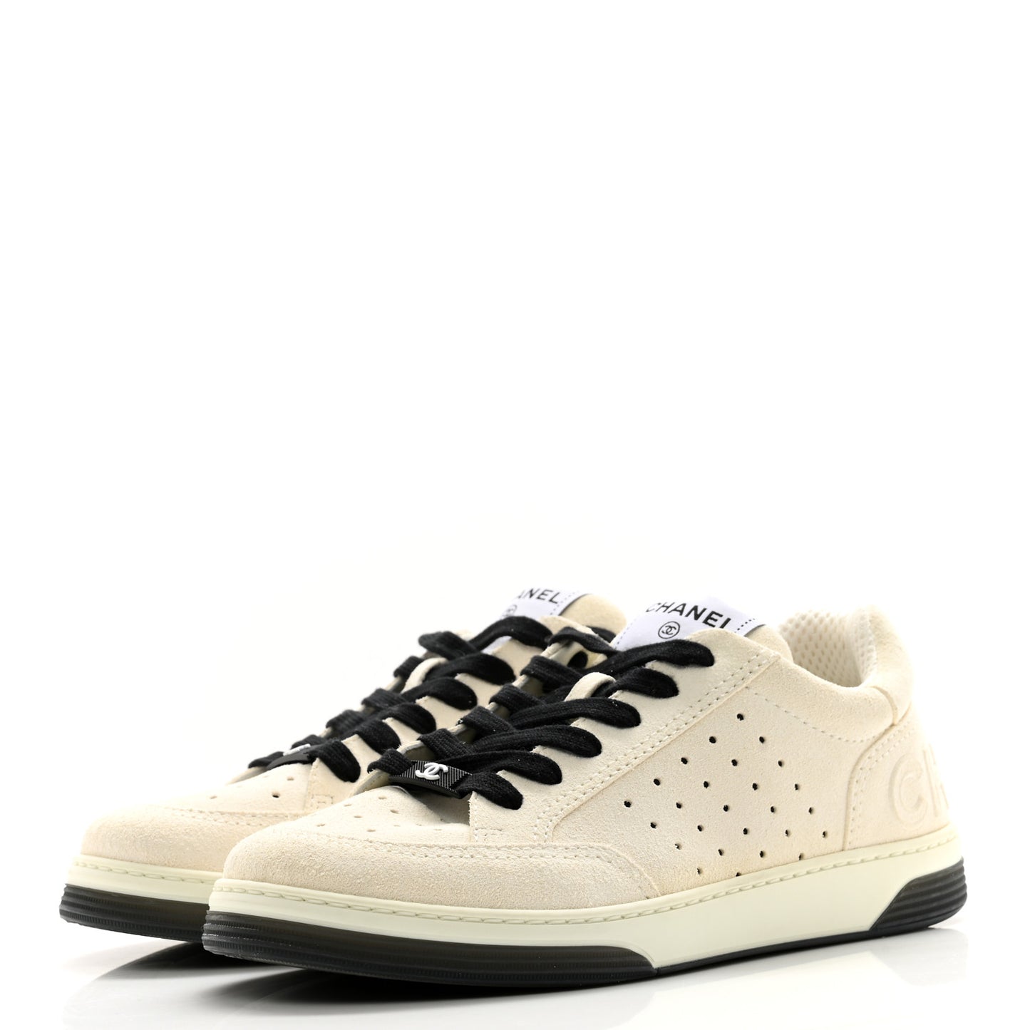 Suede Calfskin Logo Sneakers 38.5 Black White
