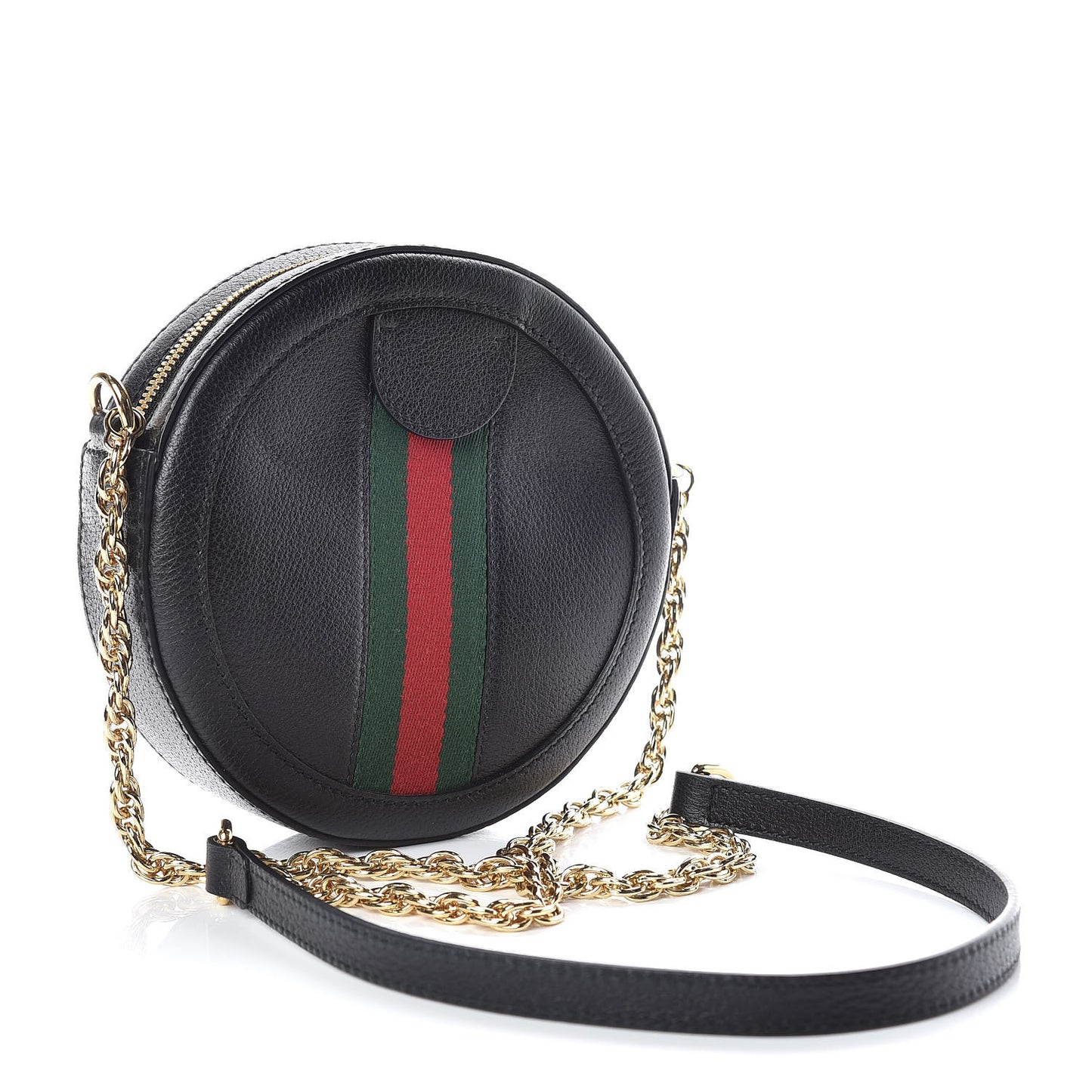 Grained Calfskin Web Mini Ophidia Round Shoulder Bag Black