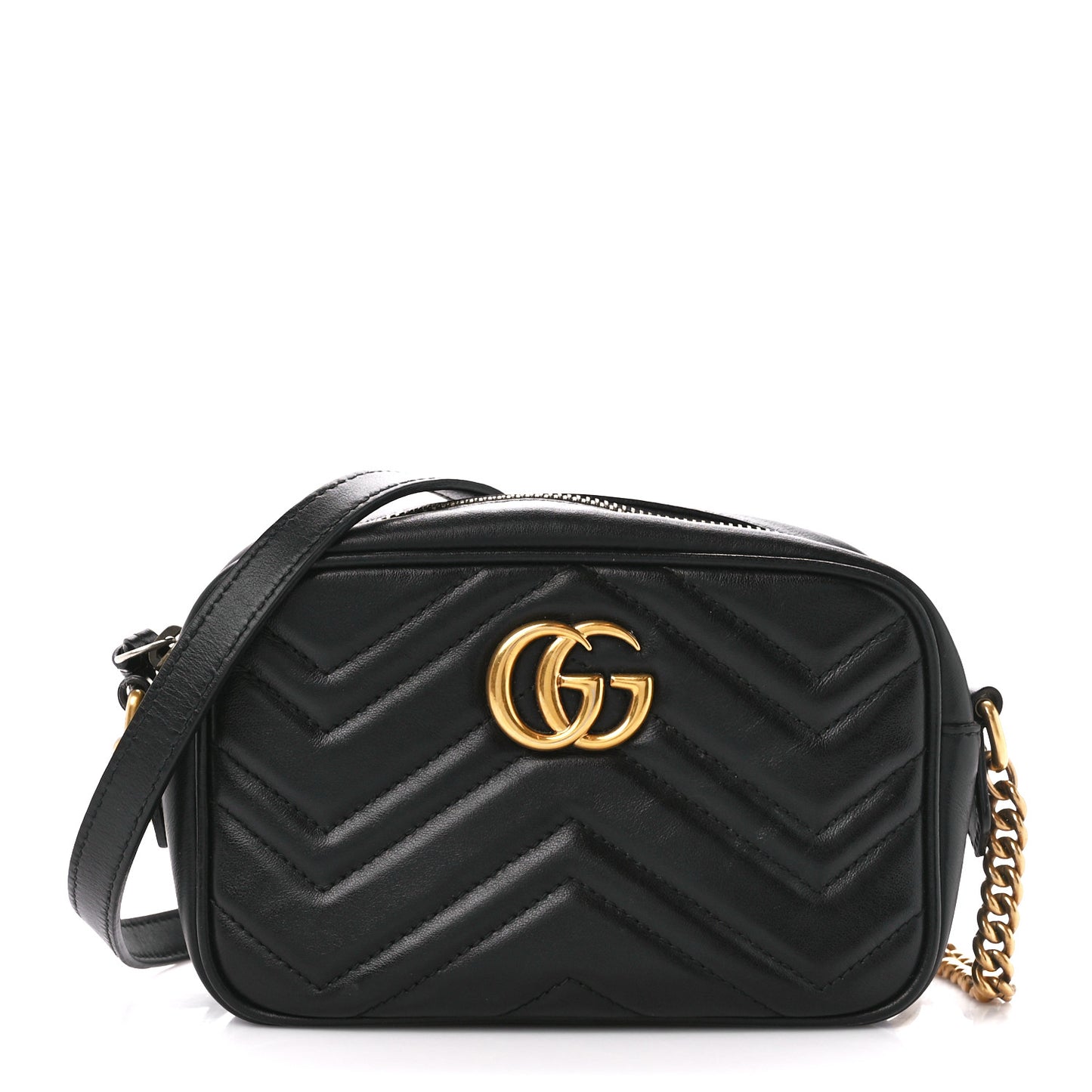 Calfskin Matelasse Mini GG Marmont Chain Shoulder Bag Black