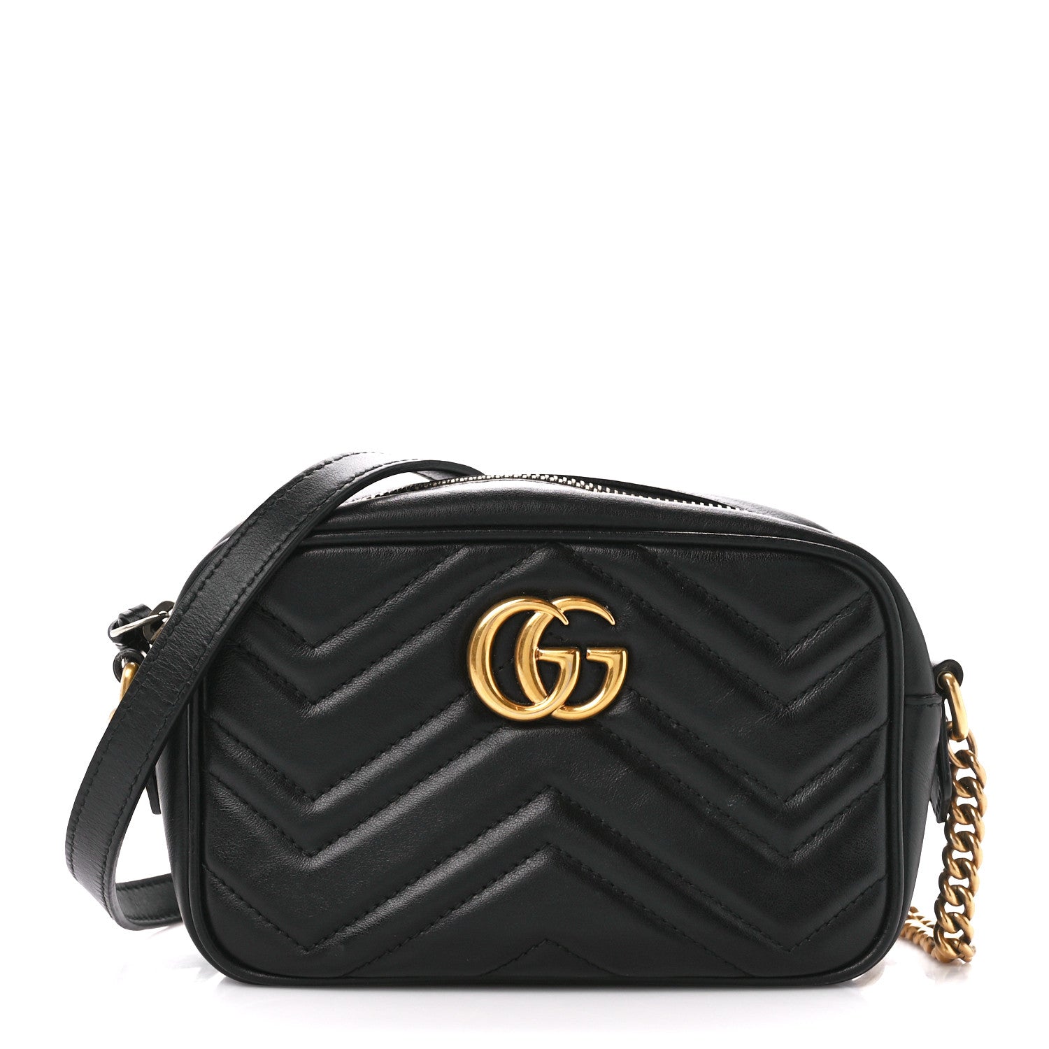 Gucci Calfskin Matelasse Mini GG Marmont Chain Shoulder Bag Black 1 of 11