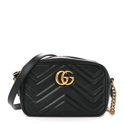 Gucci Calfskin Matelasse Mini GG Marmont Chain Shoulder Bag Black 1 of 11