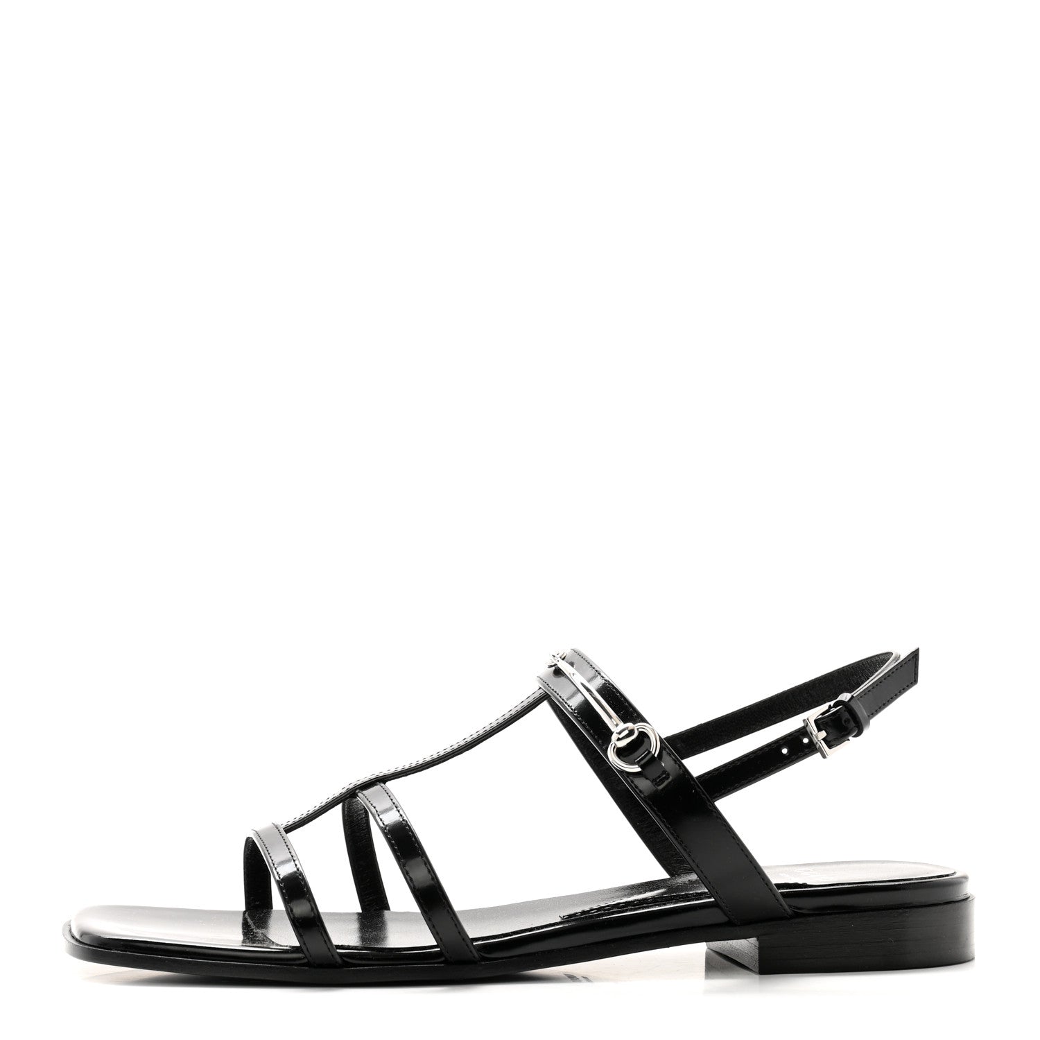 Gucci Calfskin Horsebit Divine Slingback Sandals 37 Black 1 of 8