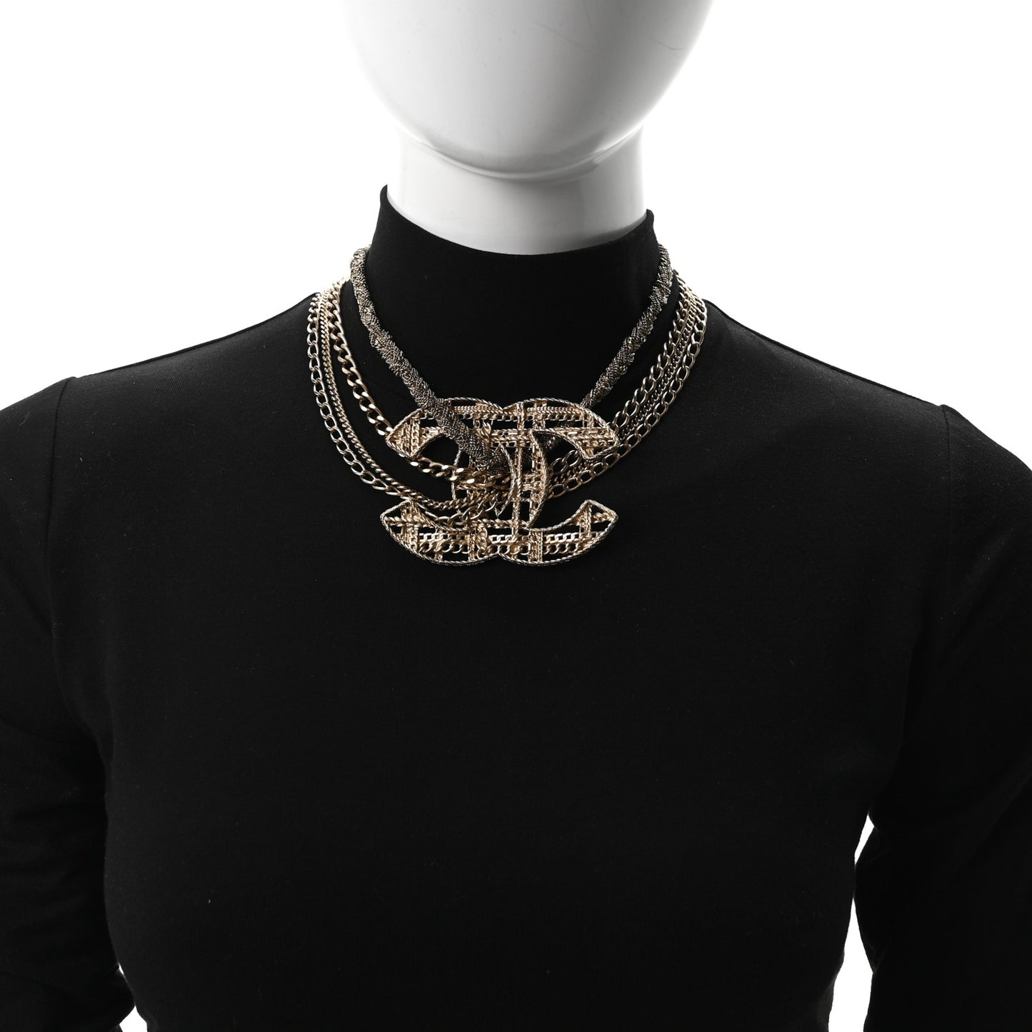 Tweed Effect Multi Strand CC Large Pendant Necklace Gold