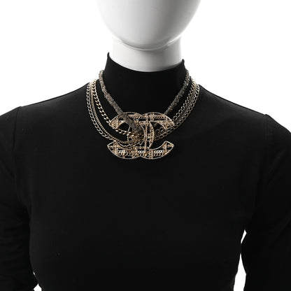 Chanel Tweed Effect Multi Strand CC Large Pendant Necklace Gold 2 of 5