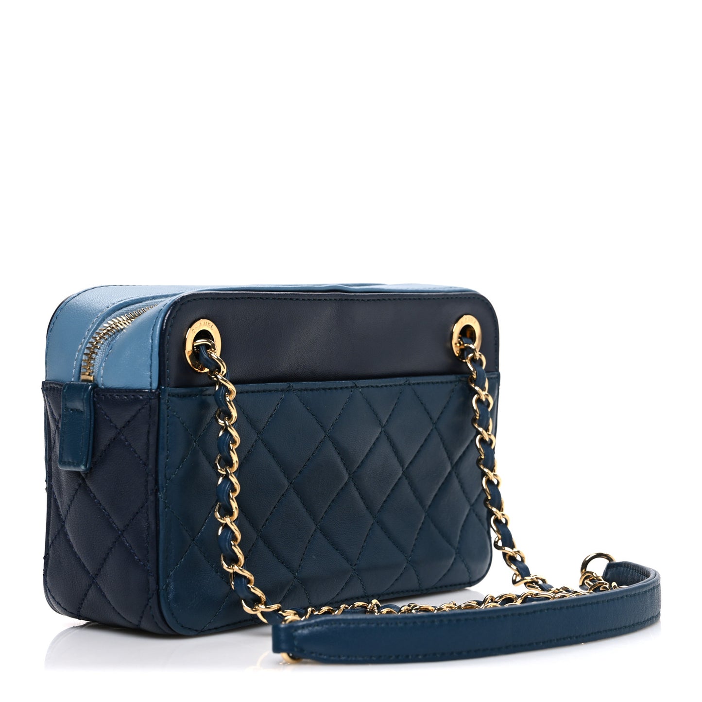 Lambskin Quilted Small In & Out Camera Case Navy Light Blue