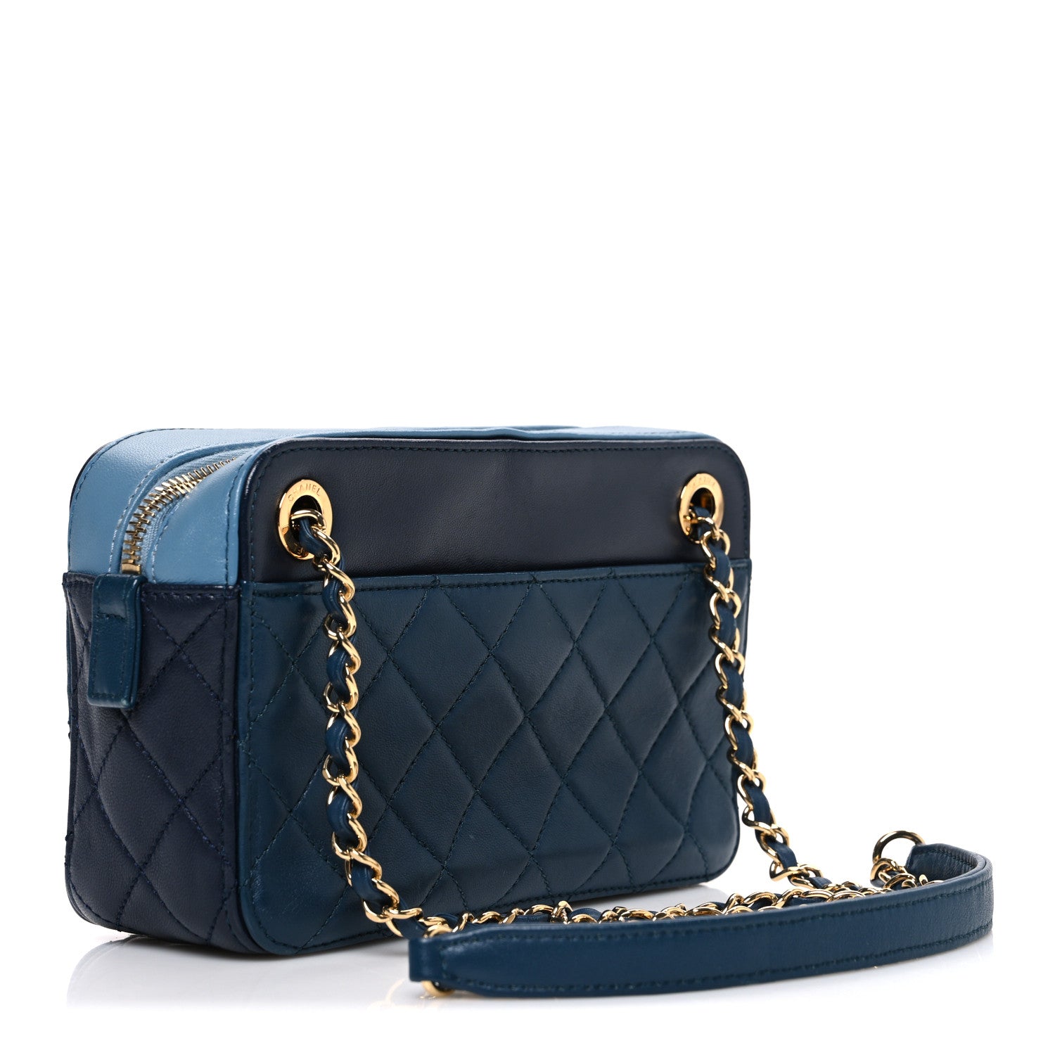 Chanel Lambskin Quilted Small In & Out Camera Case Navy Light Blue 3 of 10