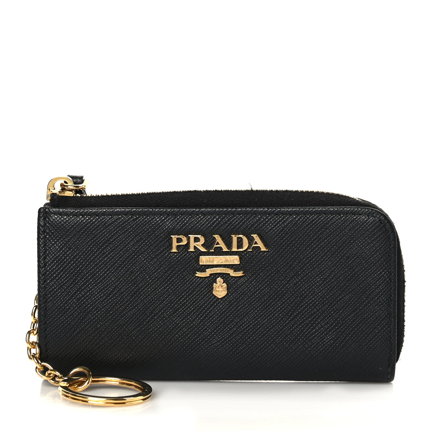 Prada Saffiano Metal Zip Around Key Holder Black 1 of 7