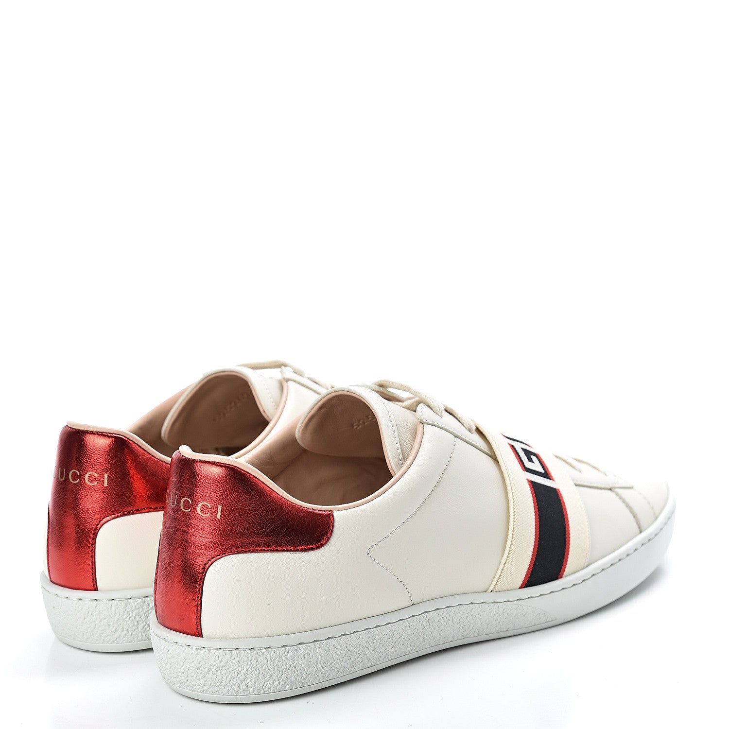 Gucci Calfskin Stripe Womens New Ace Sneakers 39.5 New Mystic White Ecru Red Flame 4 of 8