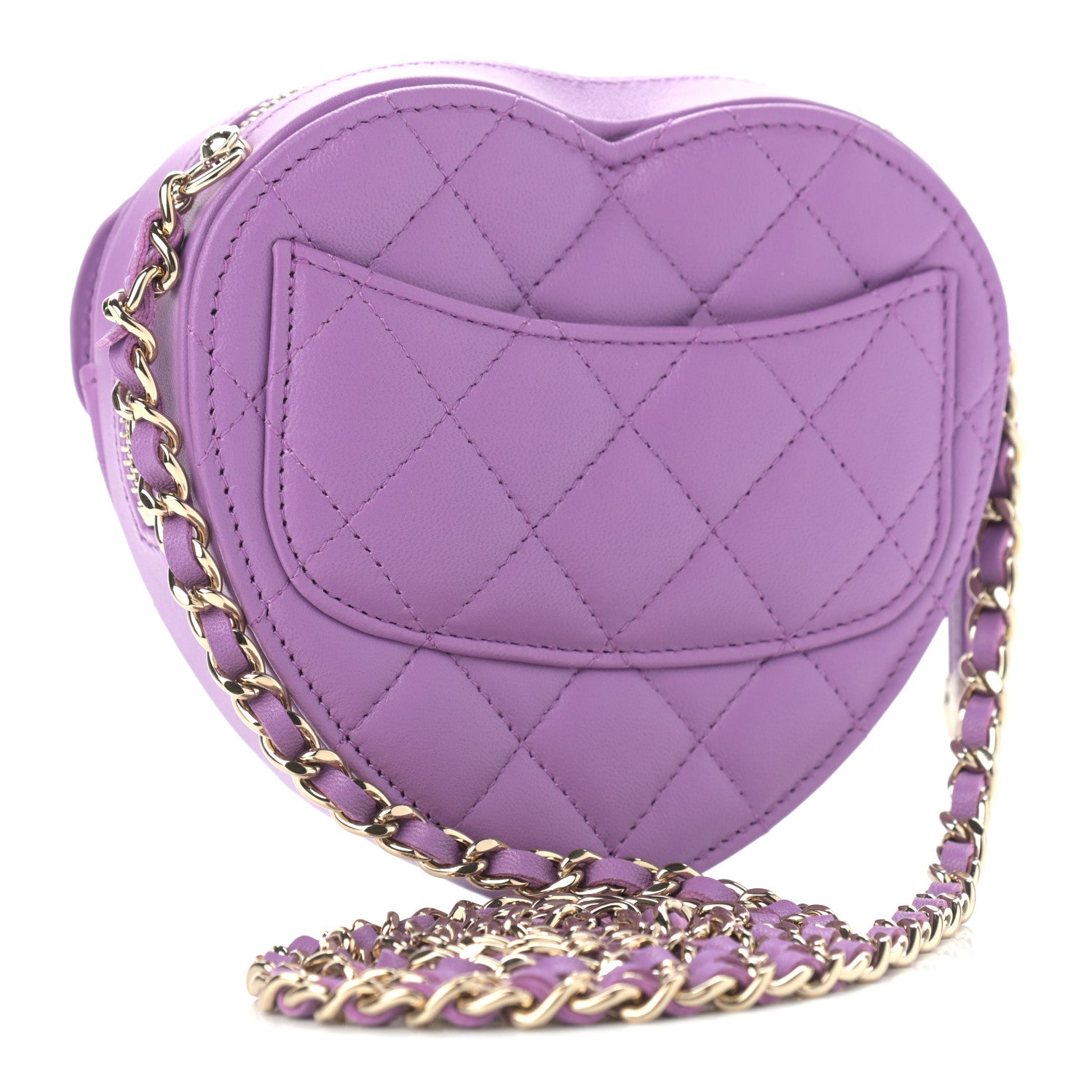 Chanel Lambskin Quilted CC In Love Heart Clutch With Chain Purple 3 of 11