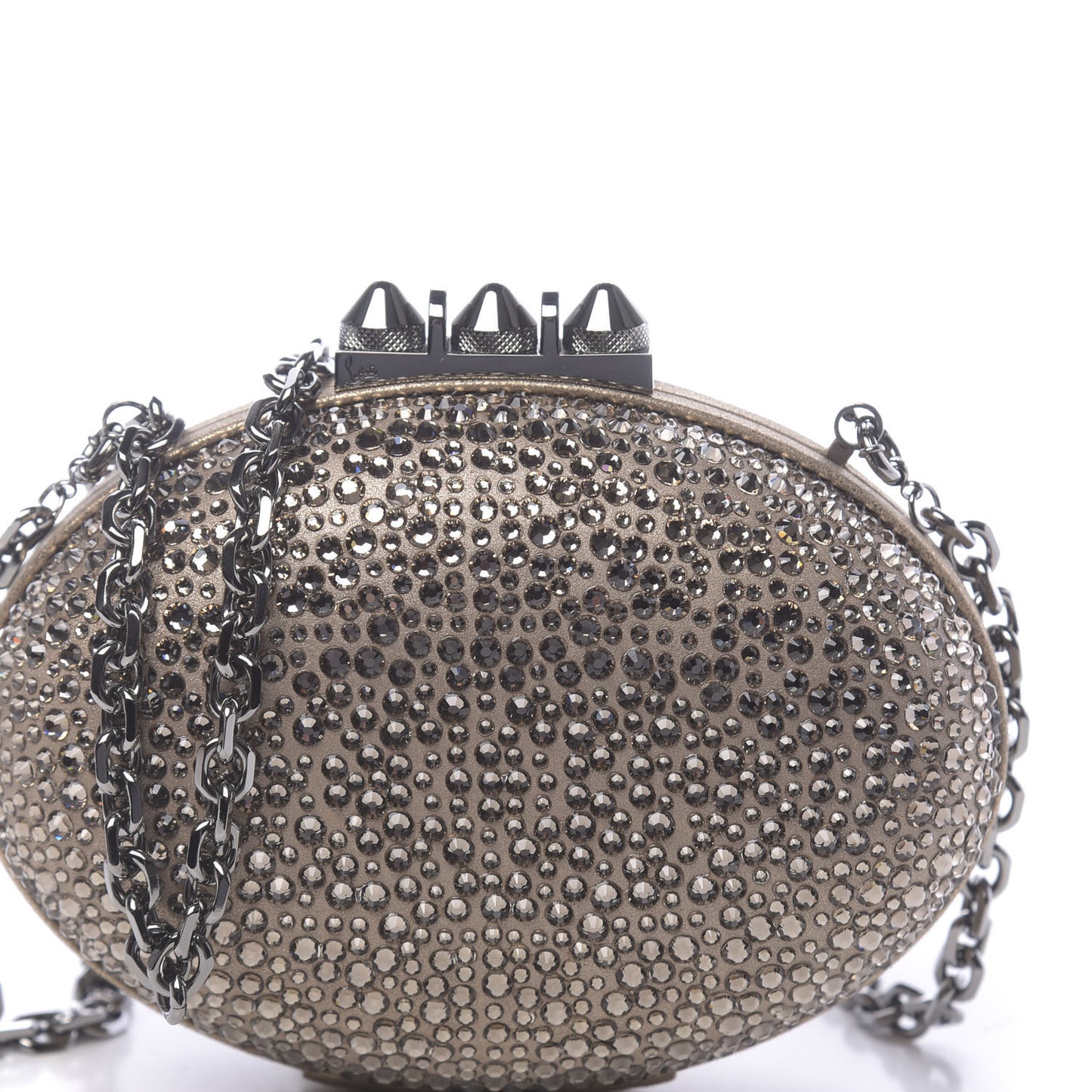 Metallic Suede Burma Strass Mina Chain Clutch Lichen