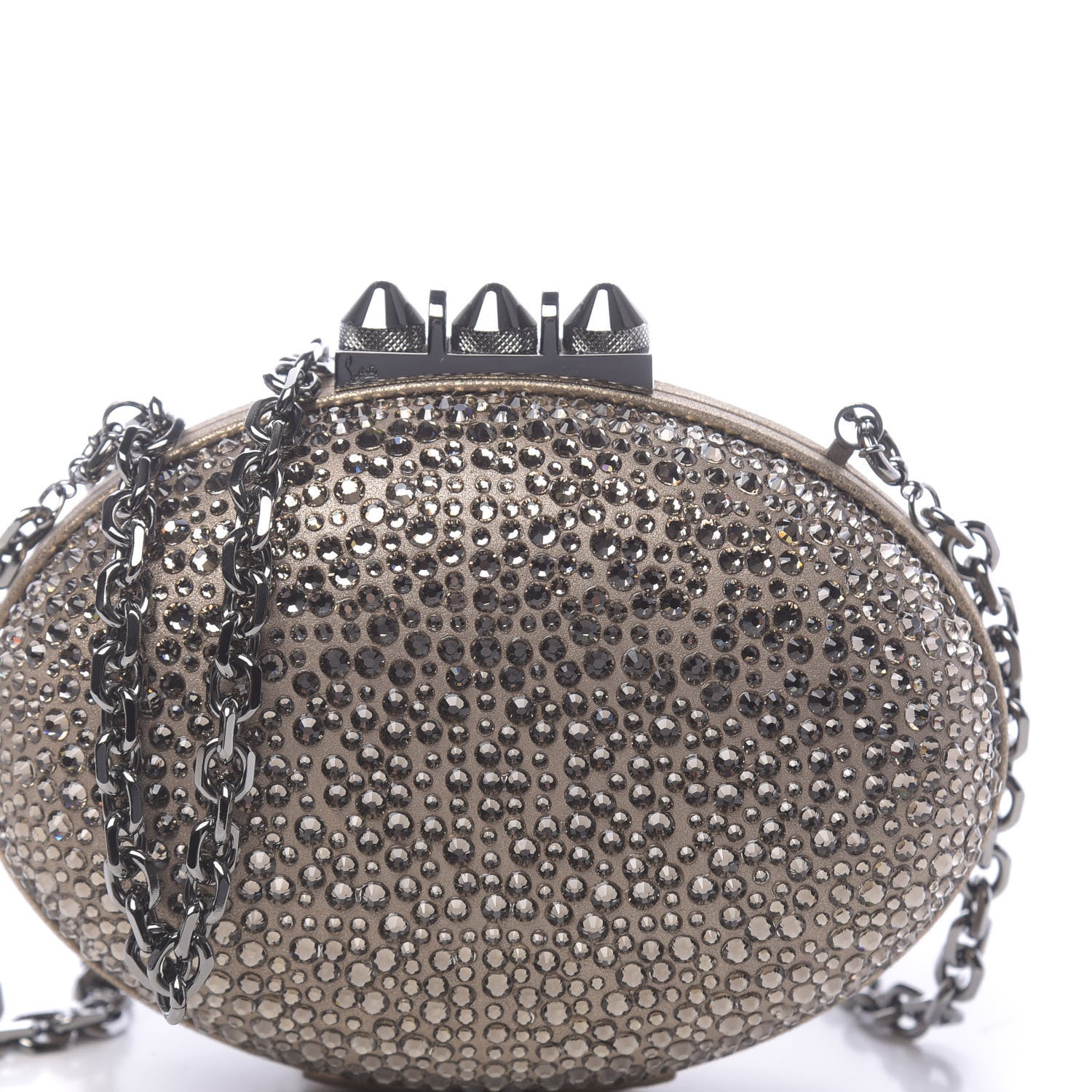 Christian Louboutin Metallic Suede Burma Strass Mina Chain Clutch Lichen 9 of 10