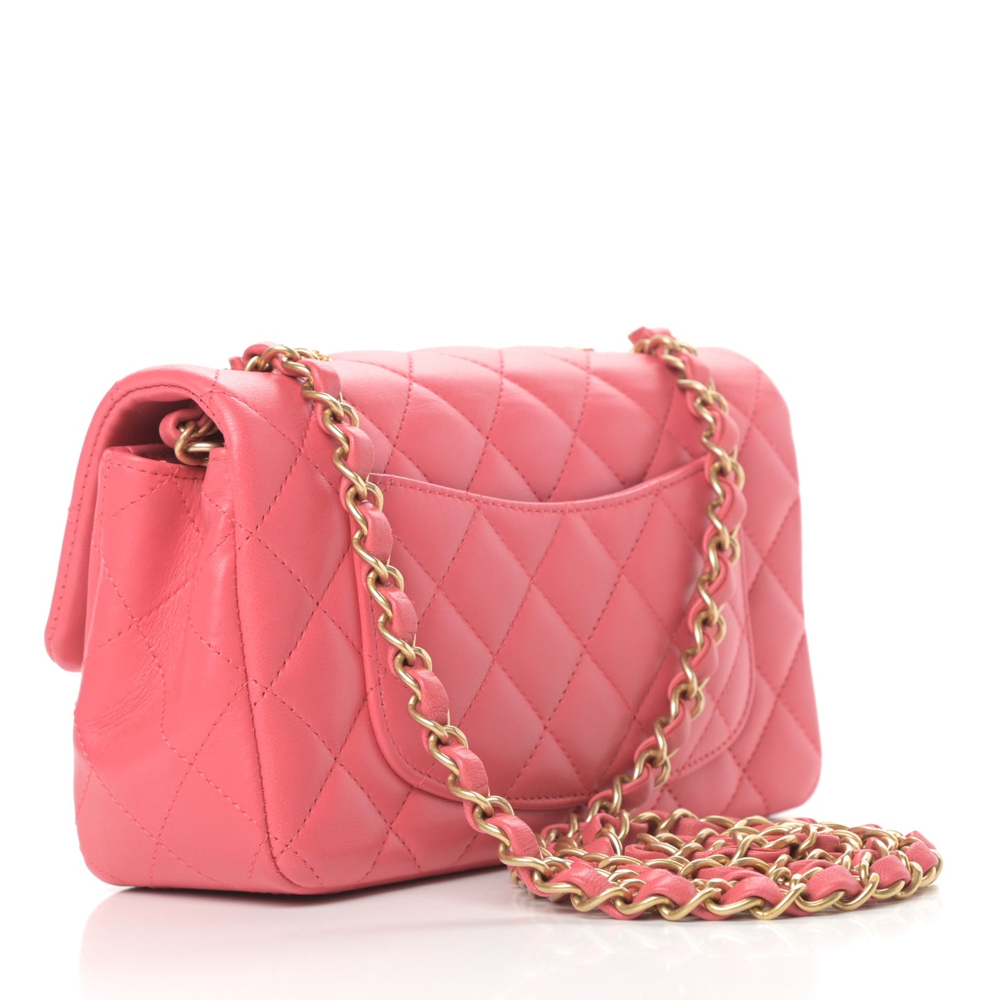 Lambskin Quilted Studded Mini Rectangular Flap Pink