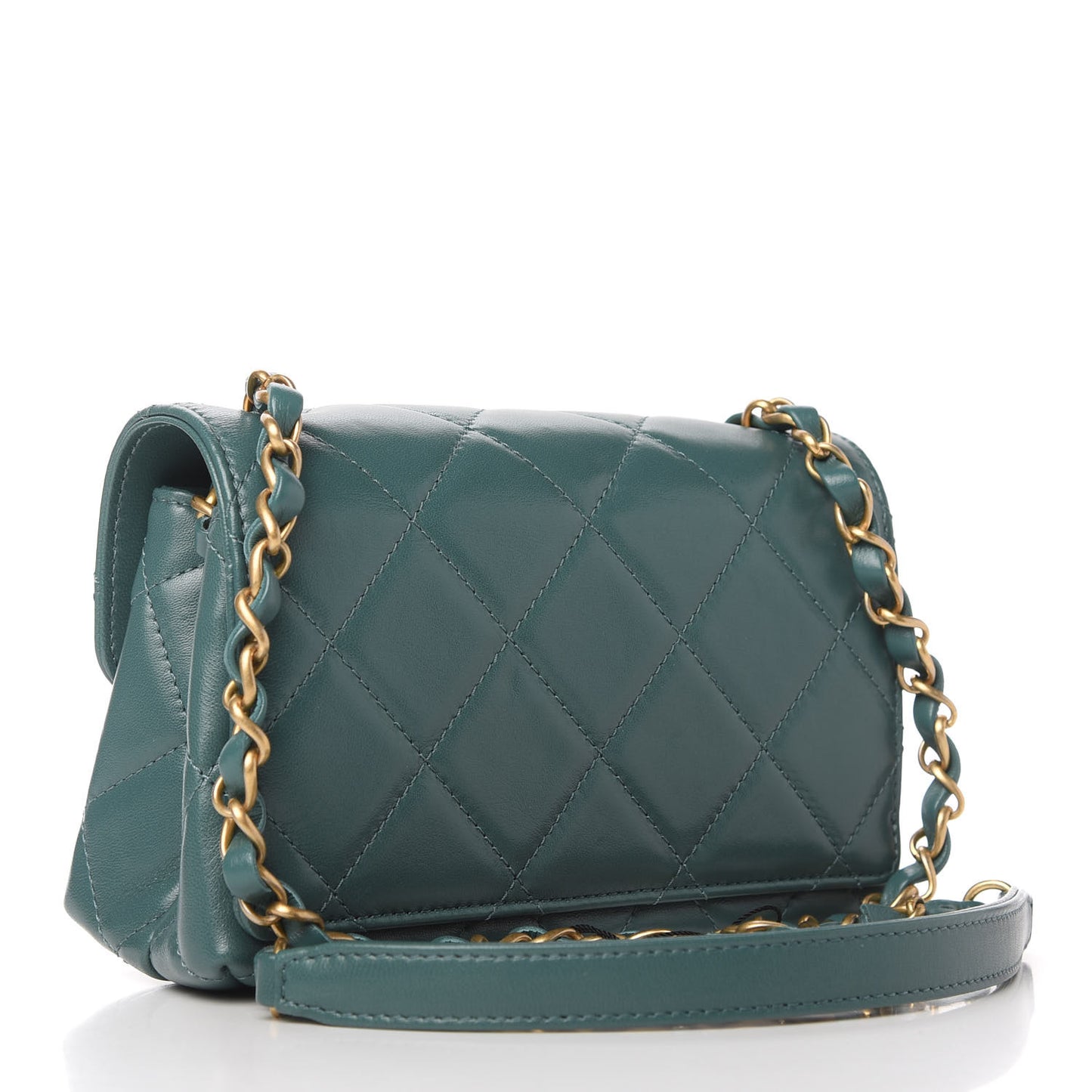 Lambskin Quilted Diamond Lock Flap Green