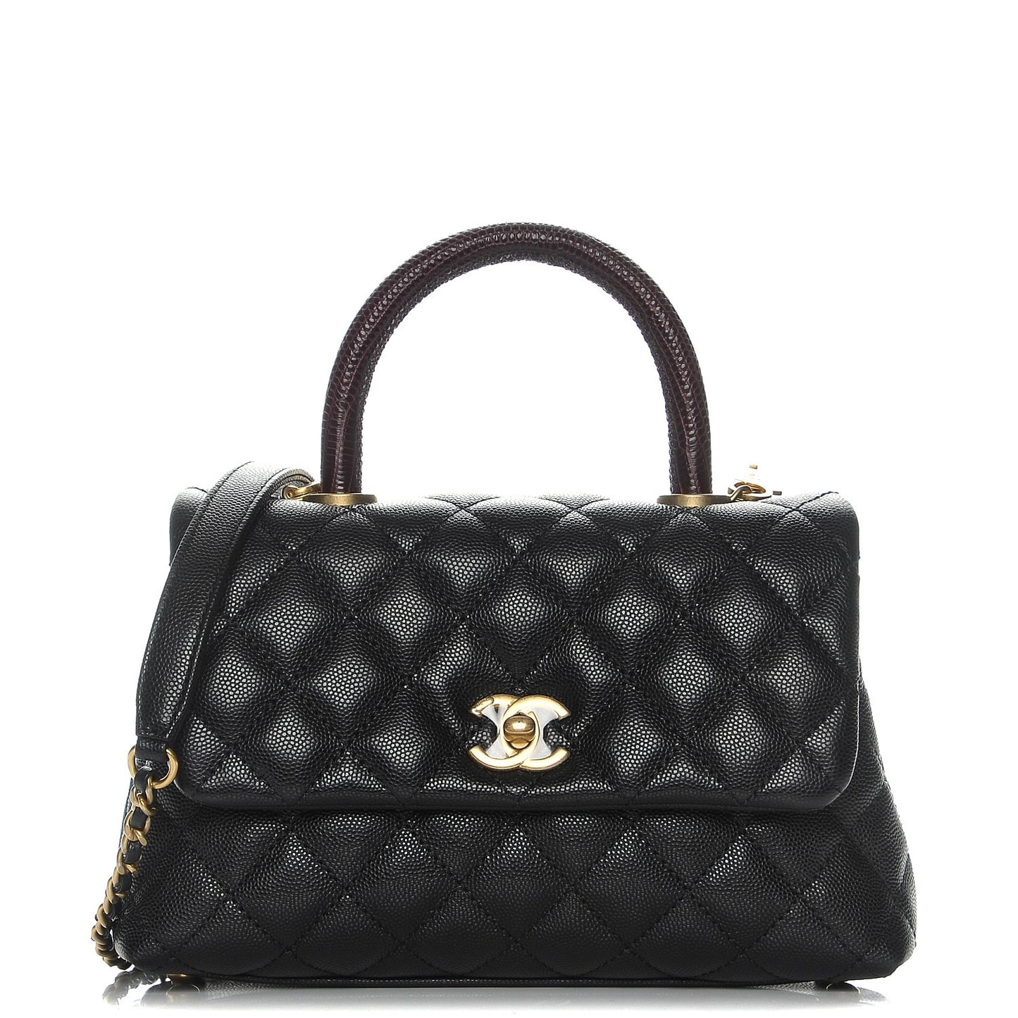 Caviar Lizard Quilted Mini Coco Handle Flap Black