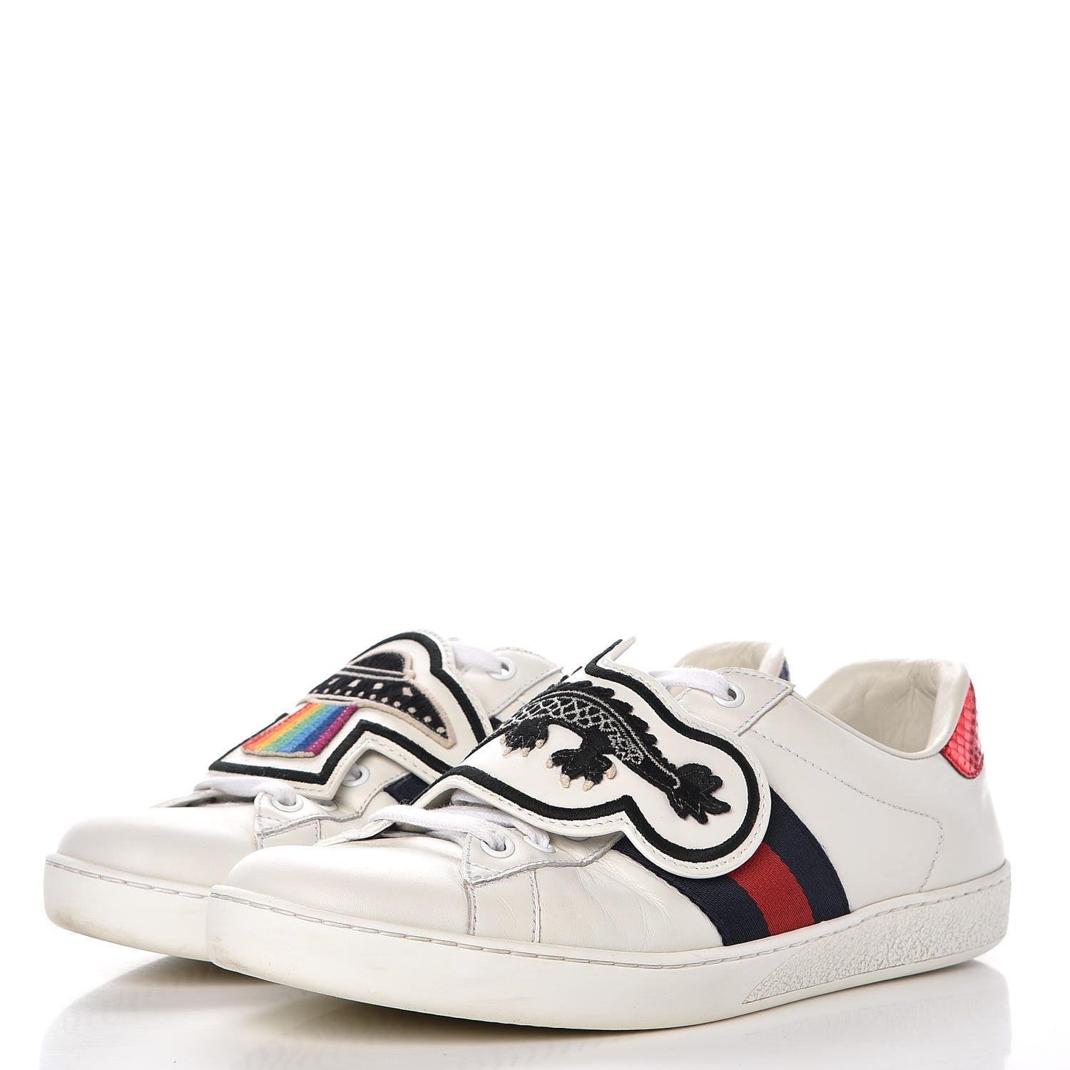 Gucci Calfskin Ayers Web UFO Dragon Embroidered Mens Ace Sneakers 7 White 3 of 17