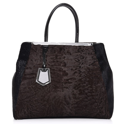 Fendi Astrakhan Shearling Patent Large 2Jours Tote Brown Black 1 of 10
