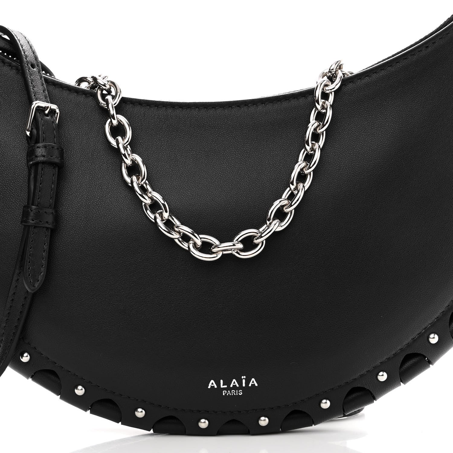 Alaia Calfskin Studded Chain Demi Lune Bag Black 7 of 9
