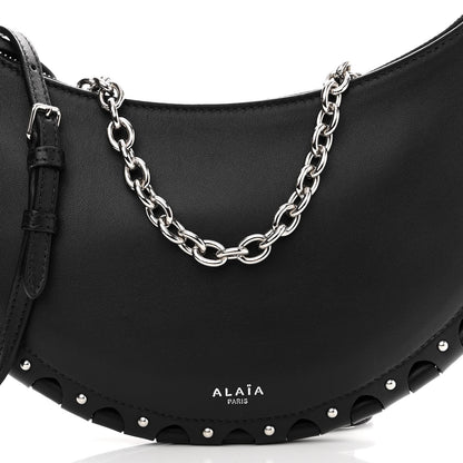 Alaia Calfskin Studded Chain Demi Lune Bag Black 7 of 9