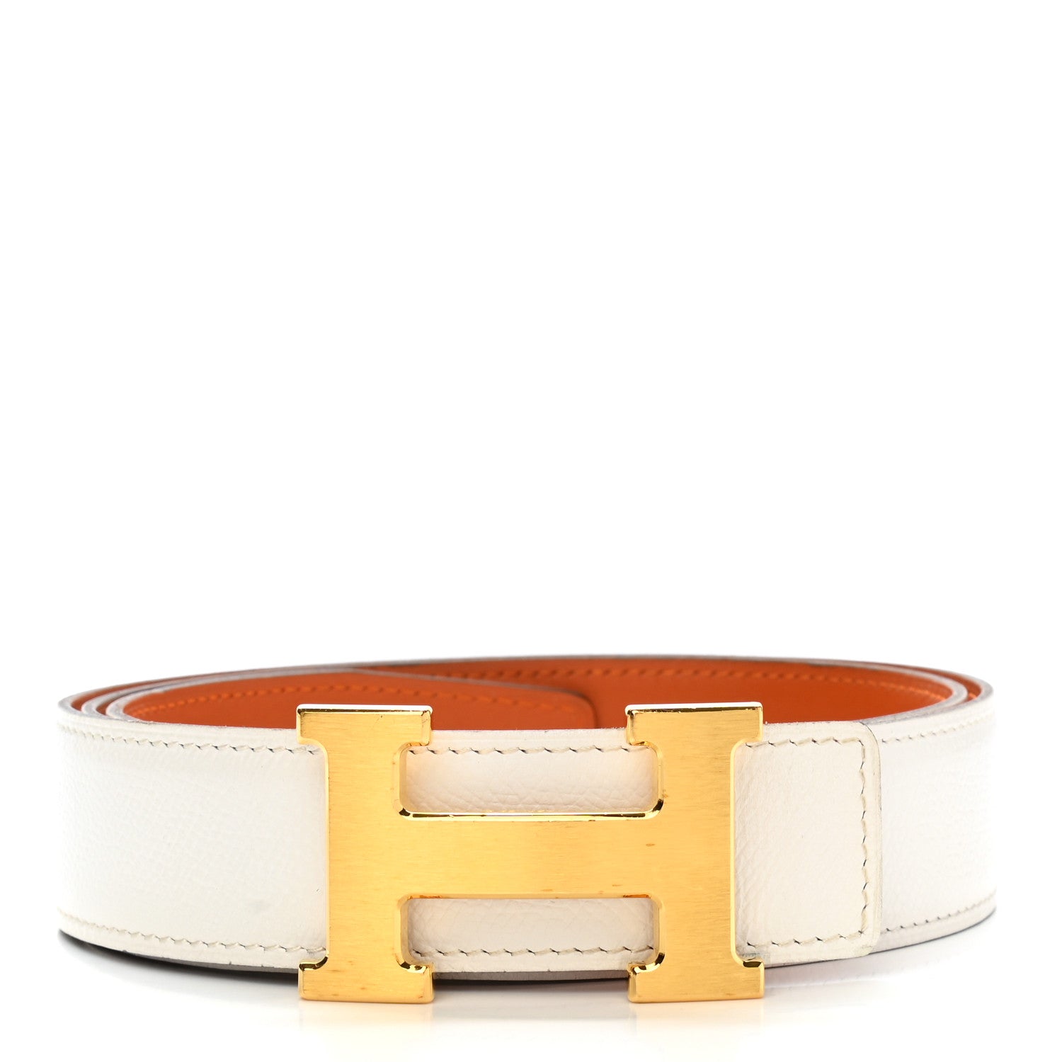 Hermes Epsom Swift 32mm H Belt 85 White Orange 1 of 10