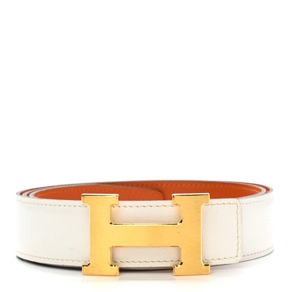 Hermes Epsom Swift 32mm H Belt 85 White Orange 1 of 10