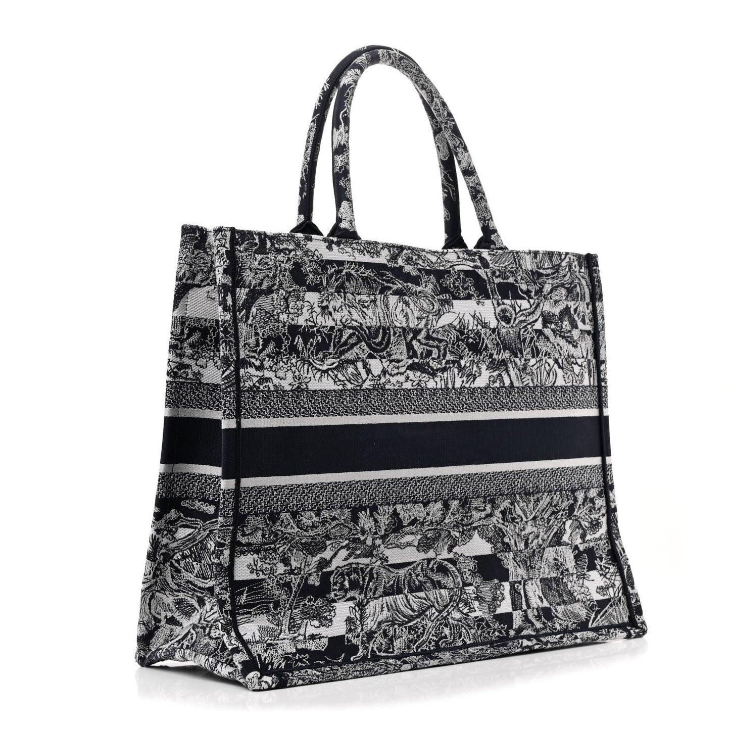 Canvas Embroidered Large Dioriviera Reverse Striped Toile De Jouy Book Tote Blue White