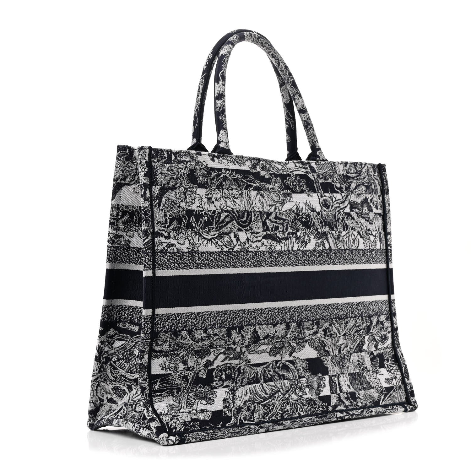 Christian Dior Canvas Embroidered Large Dioriviera Reverse Striped Toile De Jouy Book Tote Blue White 3 of 12